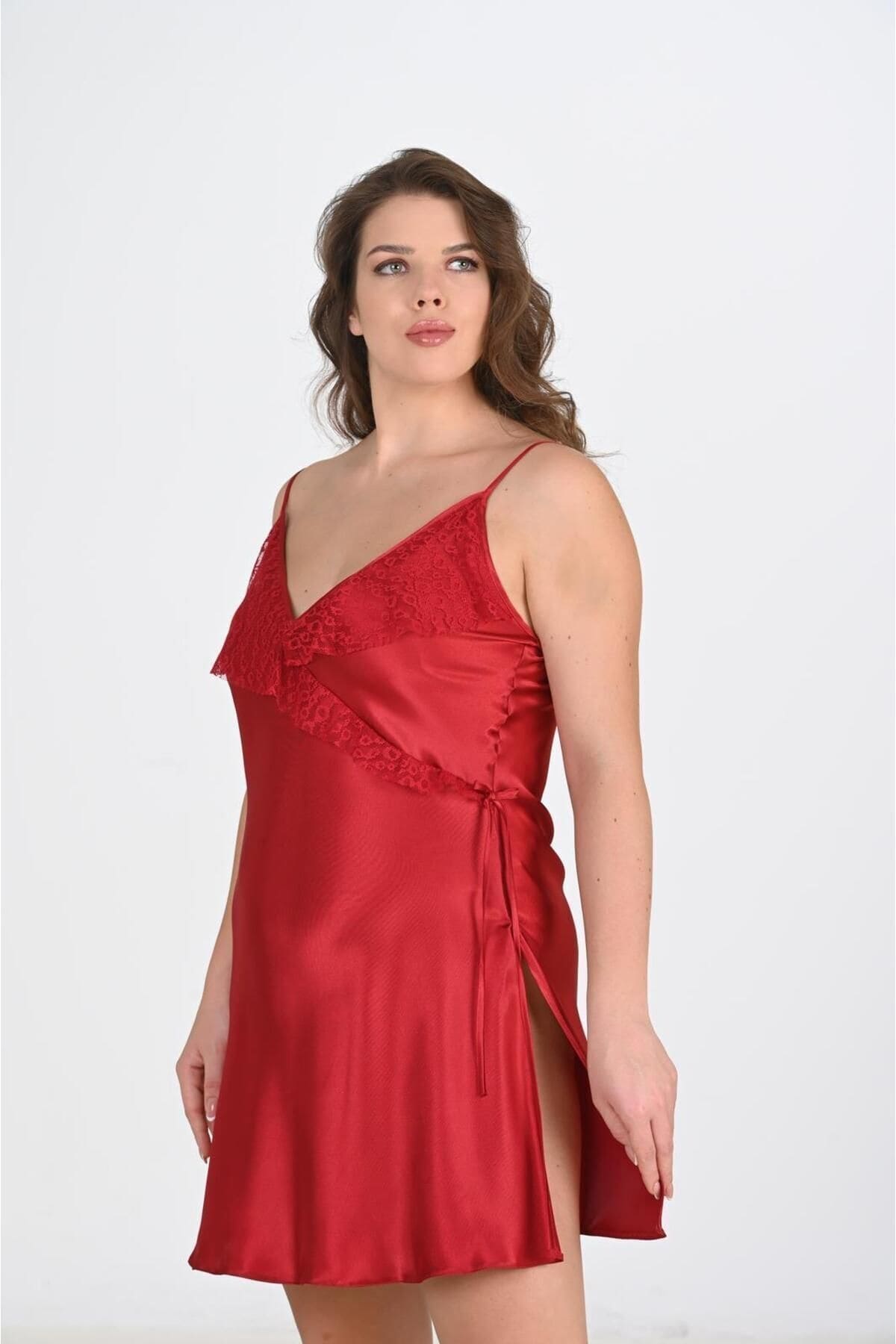 Büyük Beden Bordo Saten Kadın Gecelik Ahu 2107 - Bordo