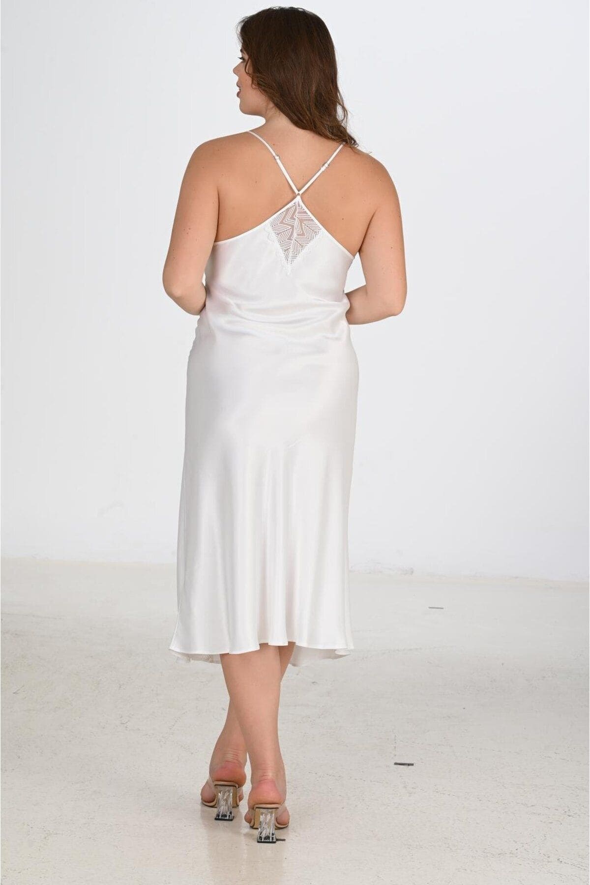 Büyük Beden Ekru Sabahlık Gecelik Takımı Ahu 6224 - Ekru