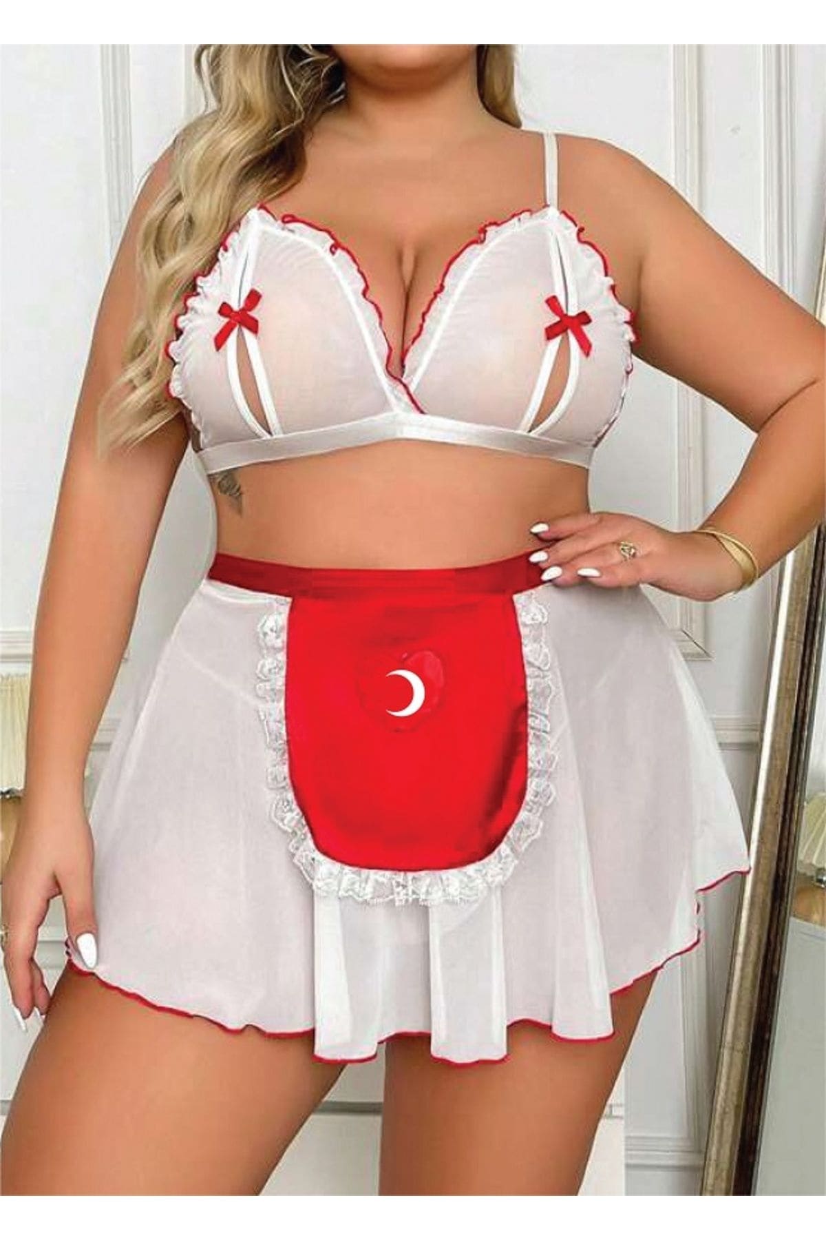 Büyük Beden Poliamid Elastan Beyaz Fantezi Kostüm For Dreams 8481 - Beyaz