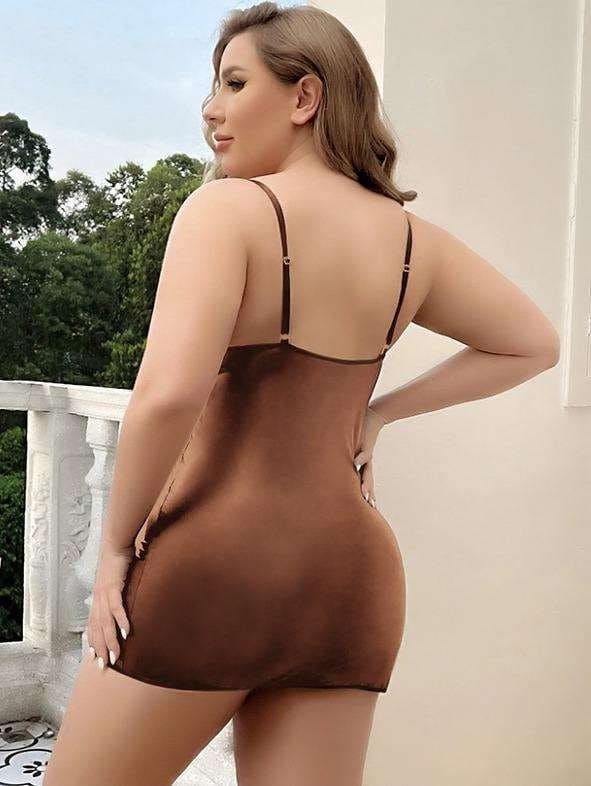 Kahverengi Deri Tasarım Fantezi Elbise Real Passione 40012 - Kahverengi