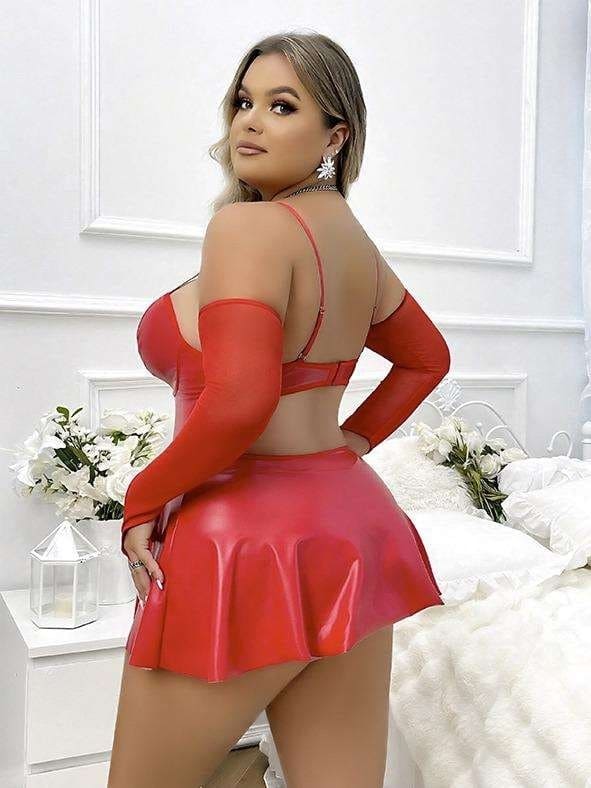 Büyük Beden Kırmızı Lame Seksi Fantazi Elbise Takım Real Passione 40001 - Kırmızı