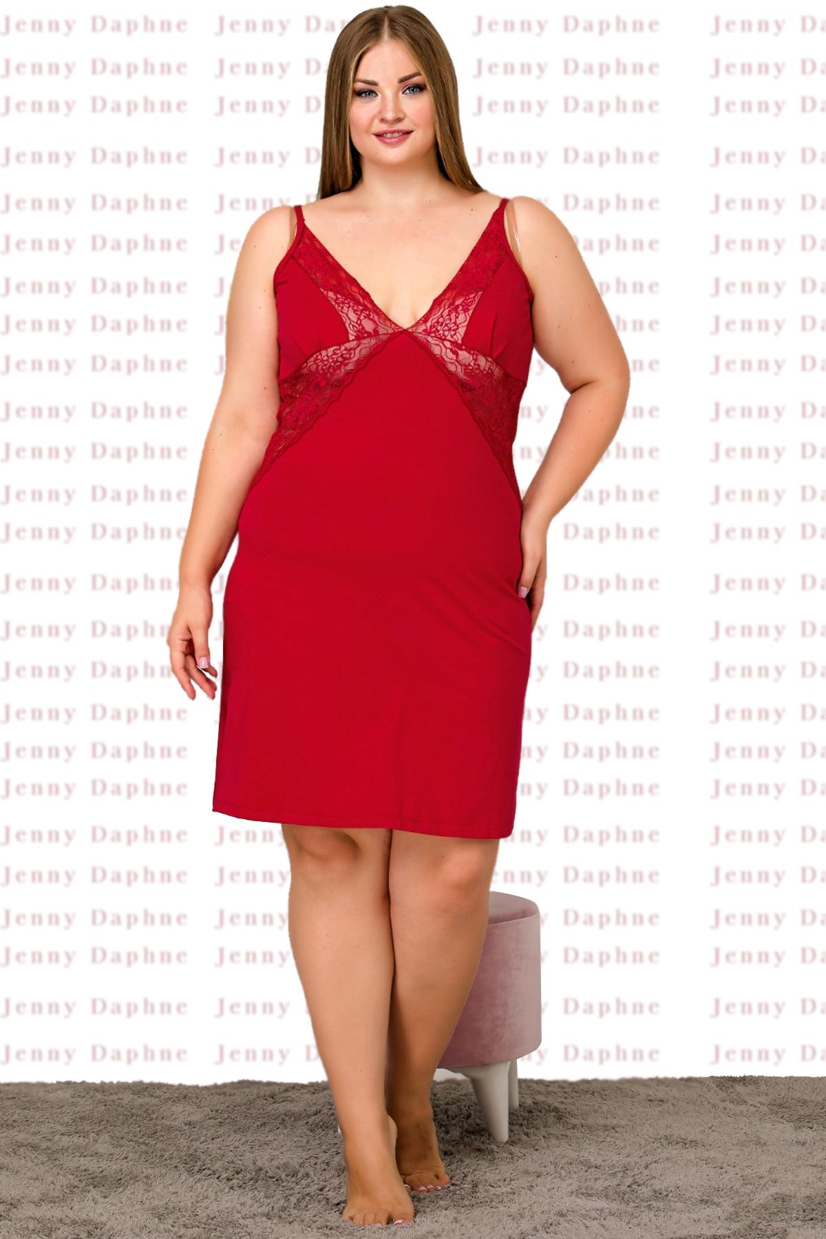 Büyük Beden Kırmızı Tunik Gecelik Nefes Alan Pamuklu Lady 8900 - Kırmızı