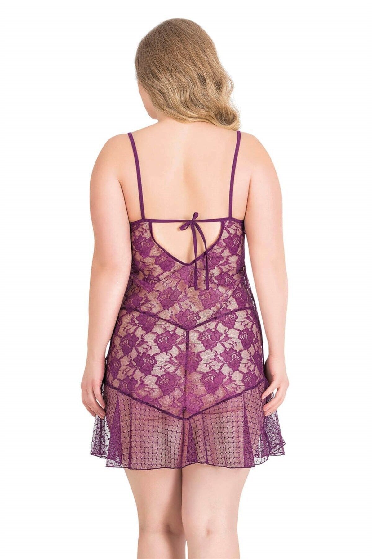 Mor Kısa Tül Gecelik Tek Parça Ahu Lingerie 3031 - Mor