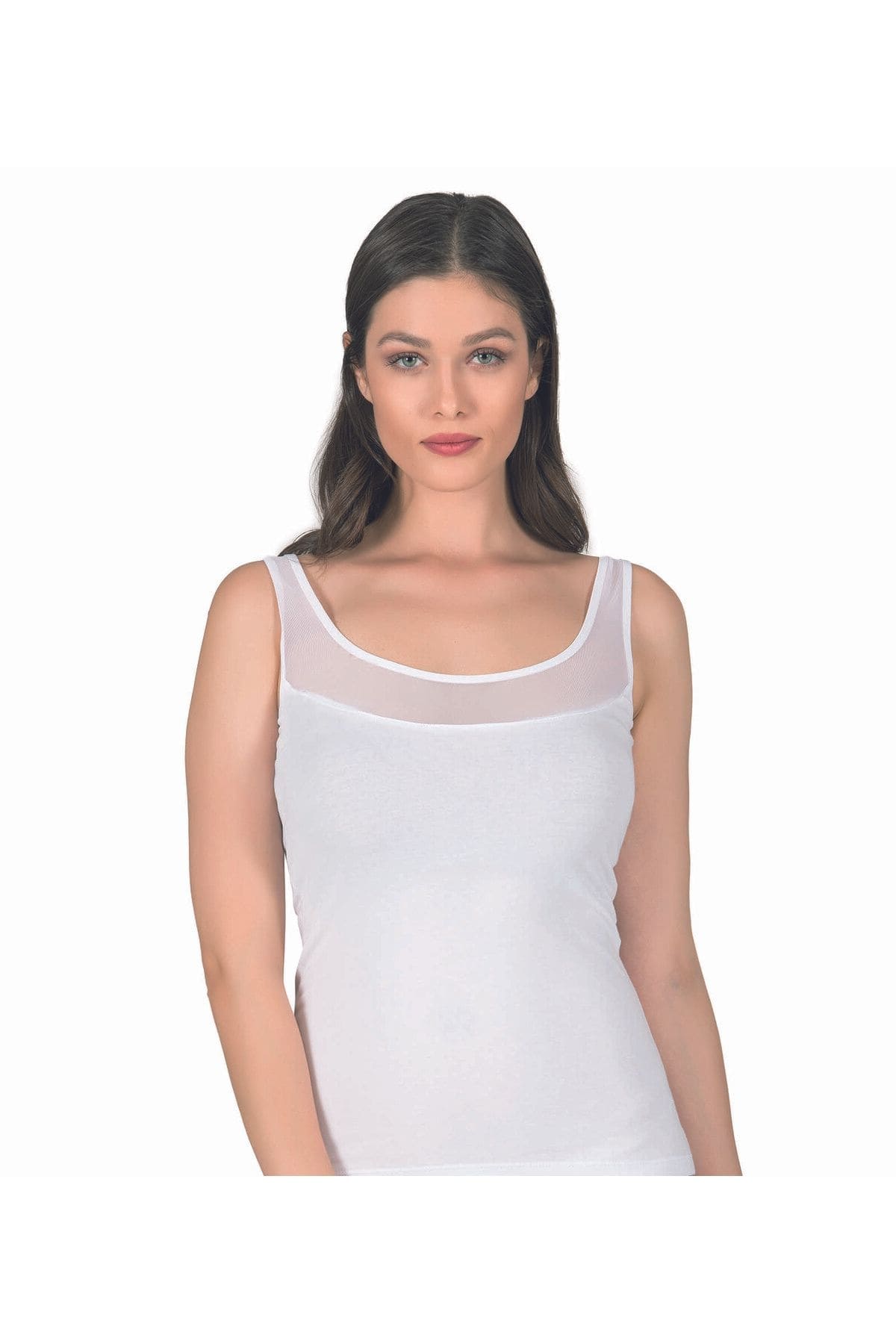 Büyük Beden Pamuklu Likralı Kalın Askılı Kadın Atlet Özkan 20575 - Beyaz