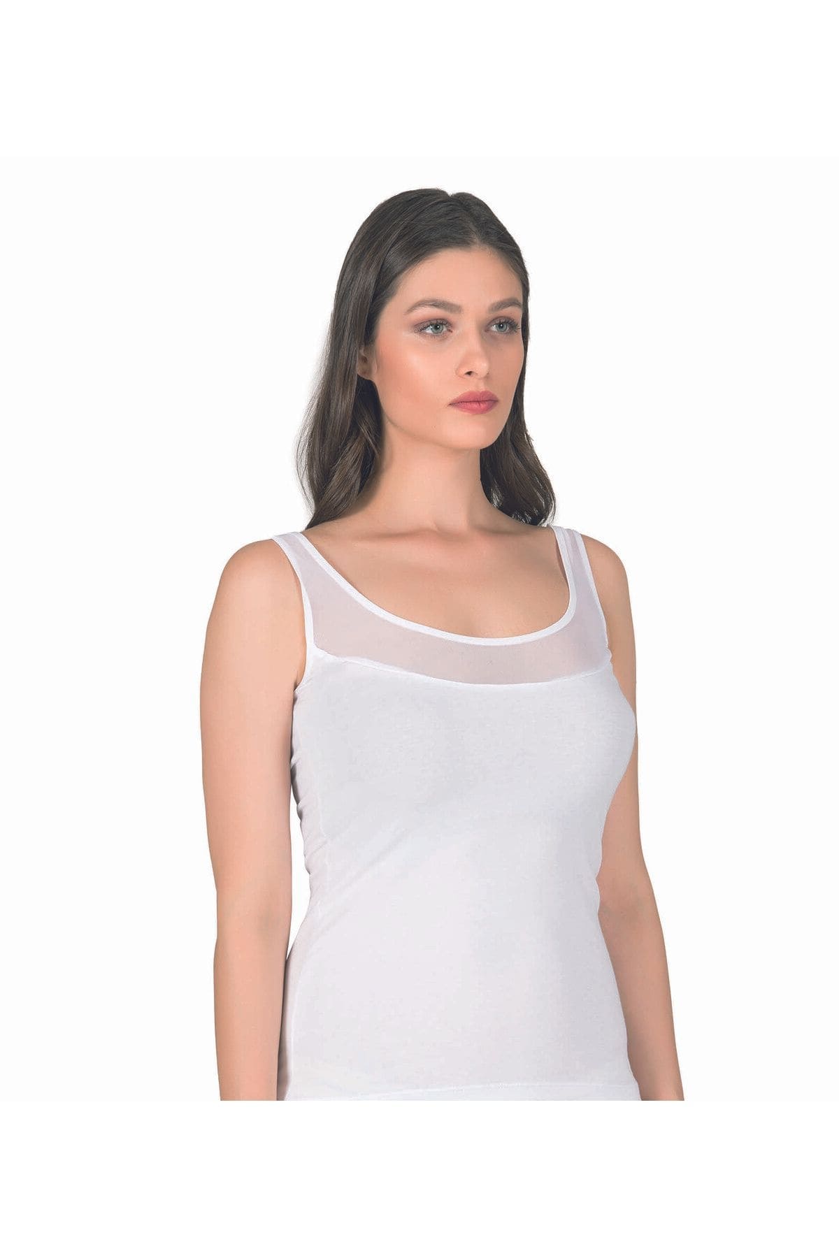 Büyük Beden Pamuklu Likralı Kalın Askılı Kadın Atlet Özkan 20575 - Beyaz