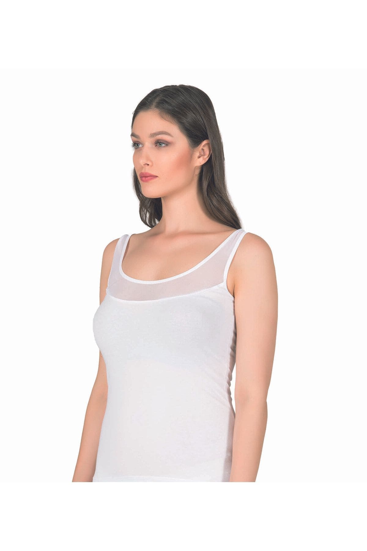 Büyük Beden Pamuklu Likralı Kalın Askılı Kadın Atlet Özkan 20575 - Beyaz