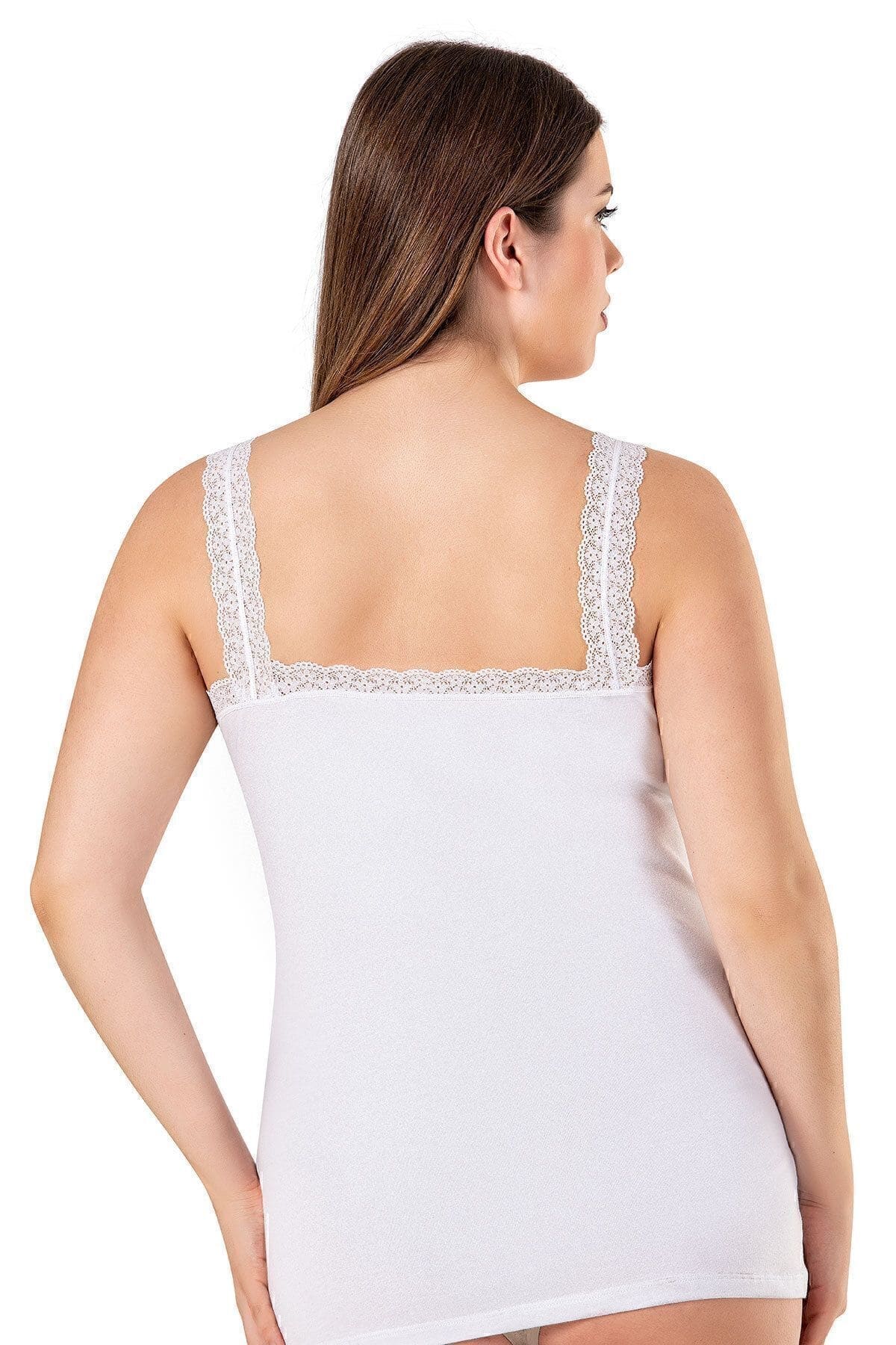 Pamuklu Dantel Detaylı Kalın Askılı Kadın Atlet Özkan 26802 - Beyaz