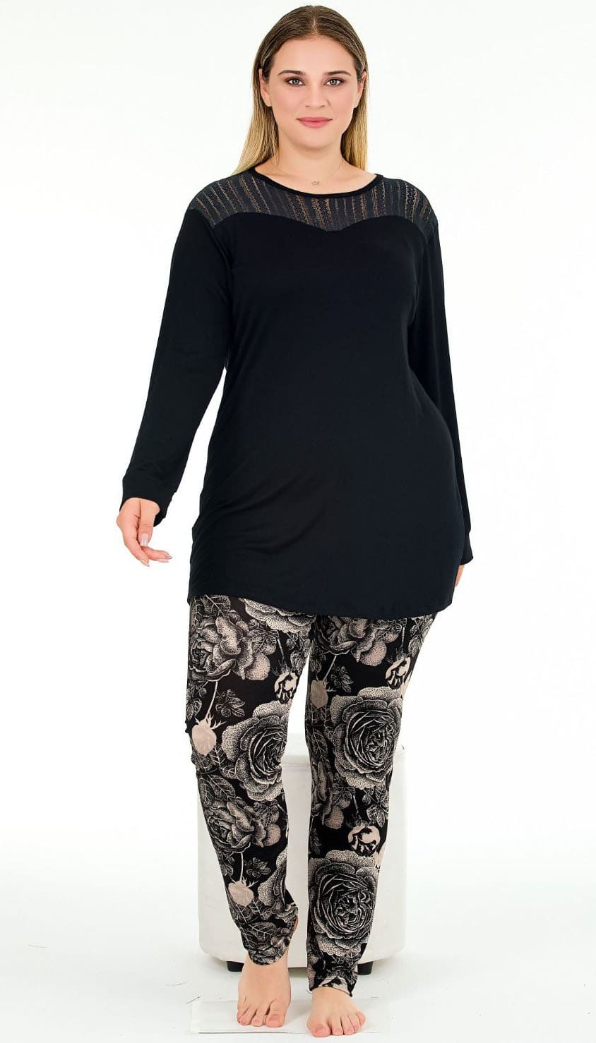 Büyük Beden Viskon Pijama Takımı Somon Lady 11390 - Görsel