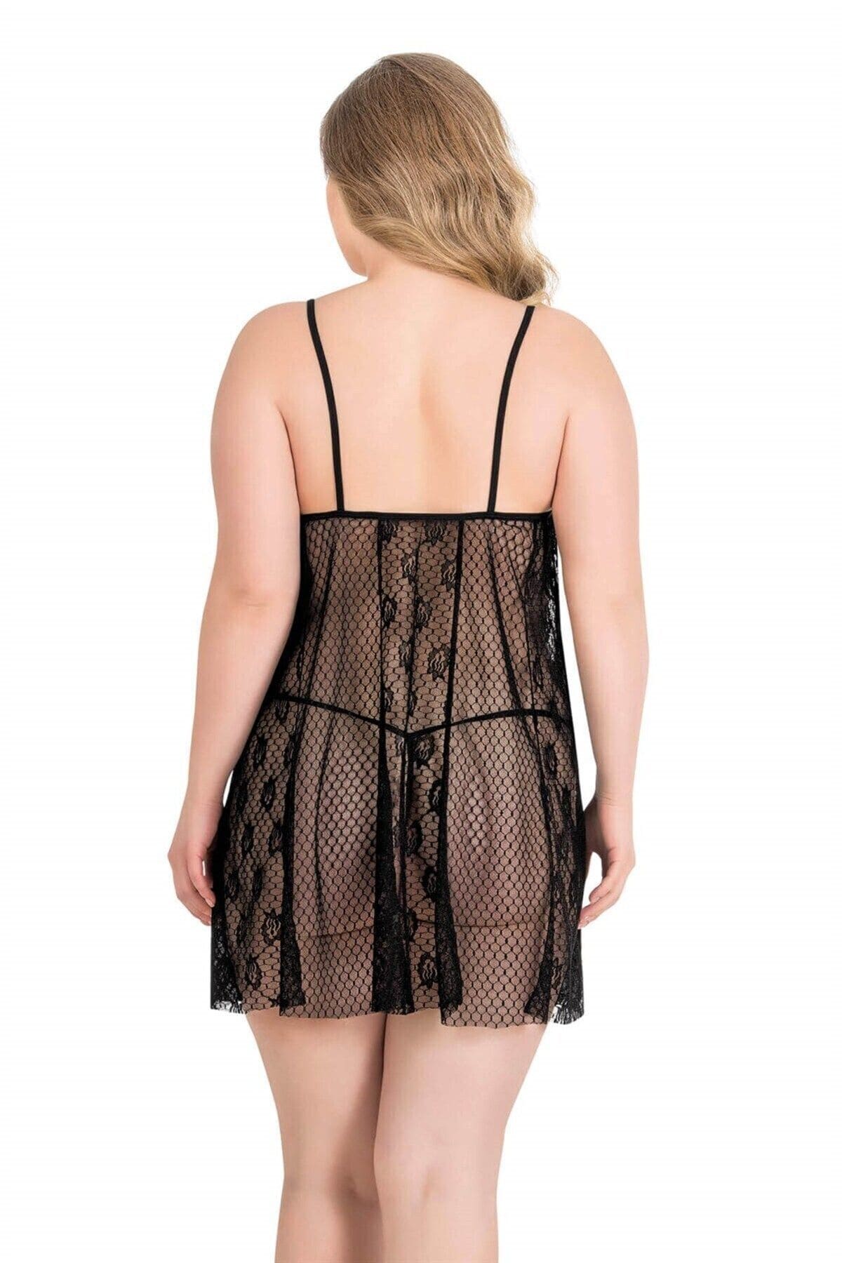 Ahu Lingerie Büyük Beden Siyah Tül Fantezi Gecelik Ahu 3032 - Görsel 2