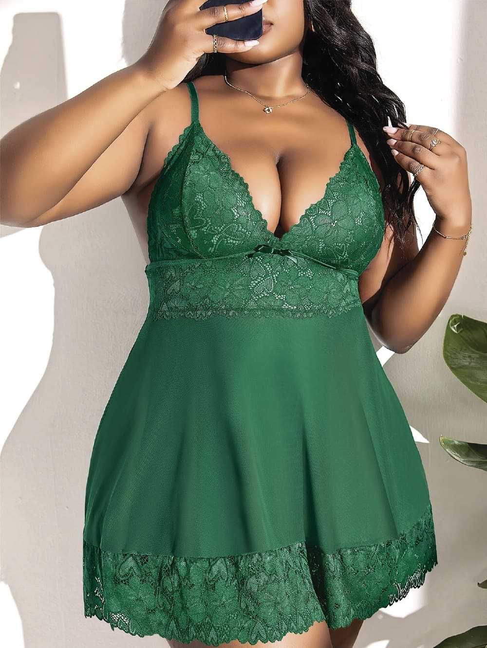 Pink Night Büyük Beden Yeşil Dantelli Erotik Gecelik Pink Night 6667
