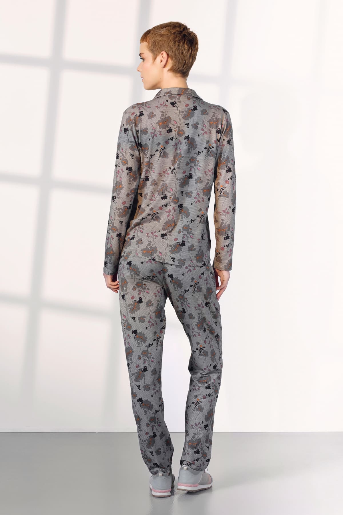 Çiçek Desenli Modal Pamuklu Kadın Pijama Takımı Doreanse 25K4030 - Gri