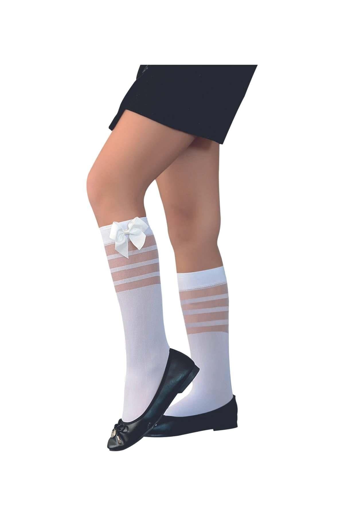 Beyaz Çizgili Dizaltı Çorap Daymod 2221002 - Beyaz