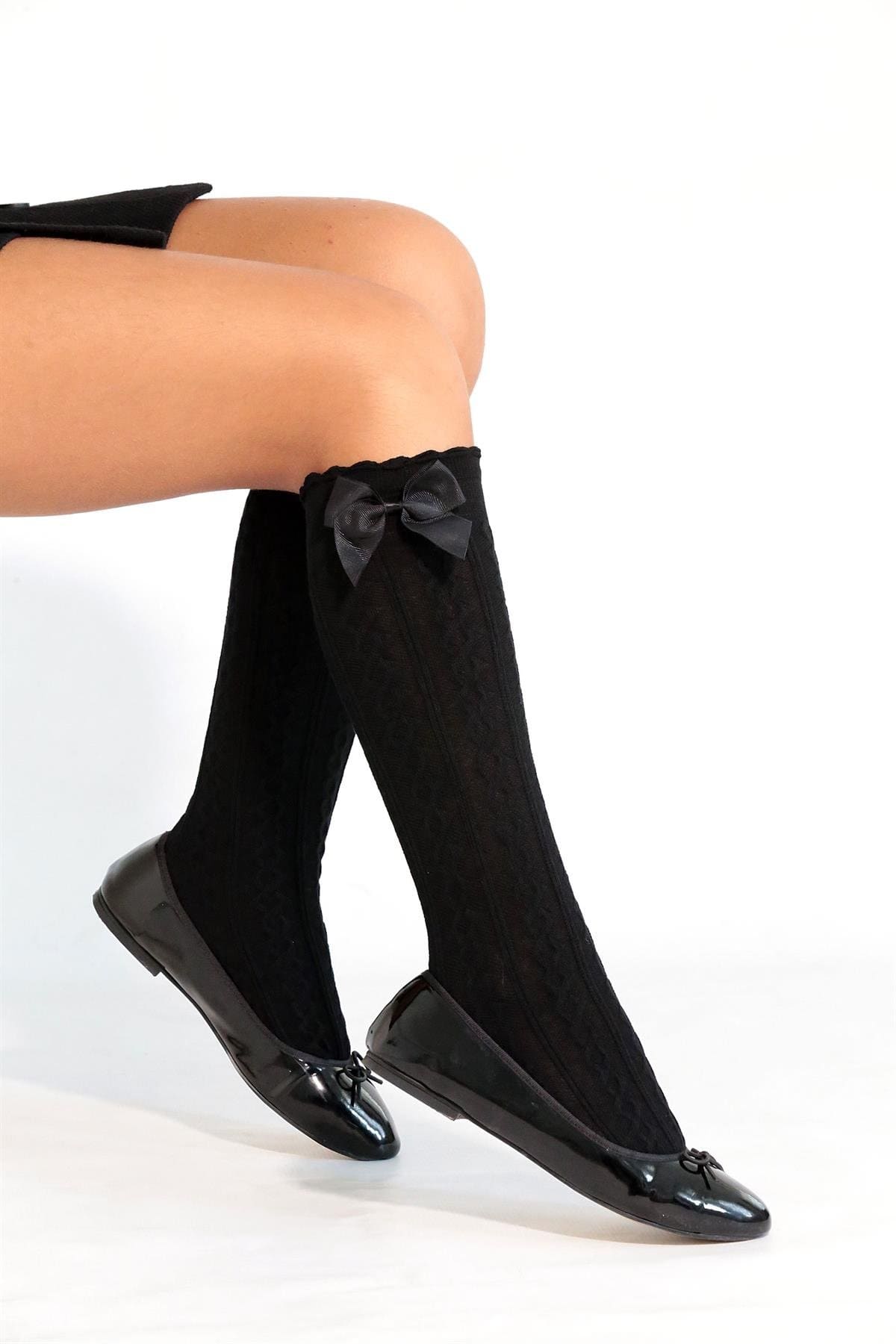 Viskon Elastan Çocuk Dizaltı Çorap Daymod 2222023 - Siyah