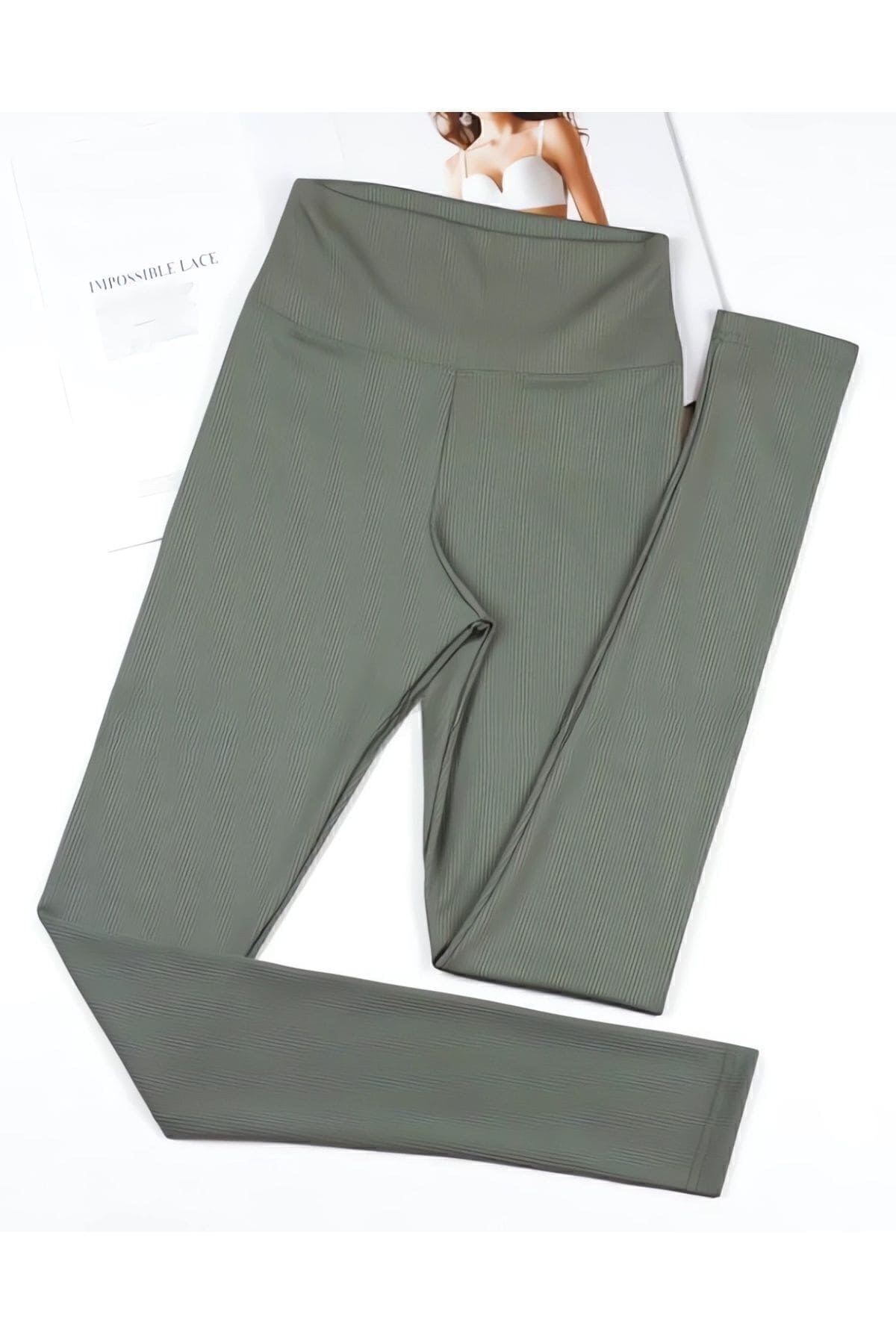 Dalgıç Kumaş Yüksek Bel Uzun Tayt Kota 4117 - Yeşil