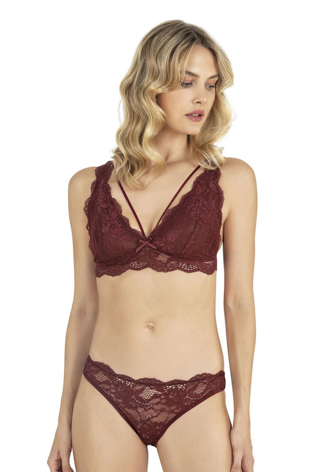 Dantel İşlemeli Bralet Sütyen Takım Fabony 4240 - Bordo