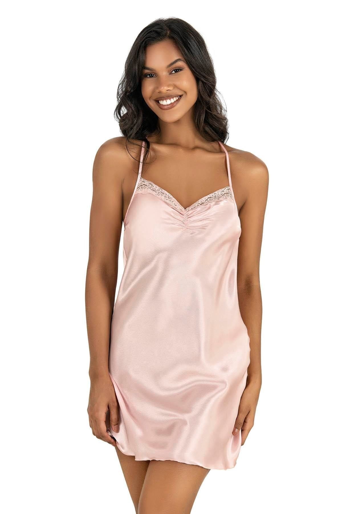 Ahu Lingerie Dantelli Şeffaf Kısa Gecelik Bordo Ahu 8213