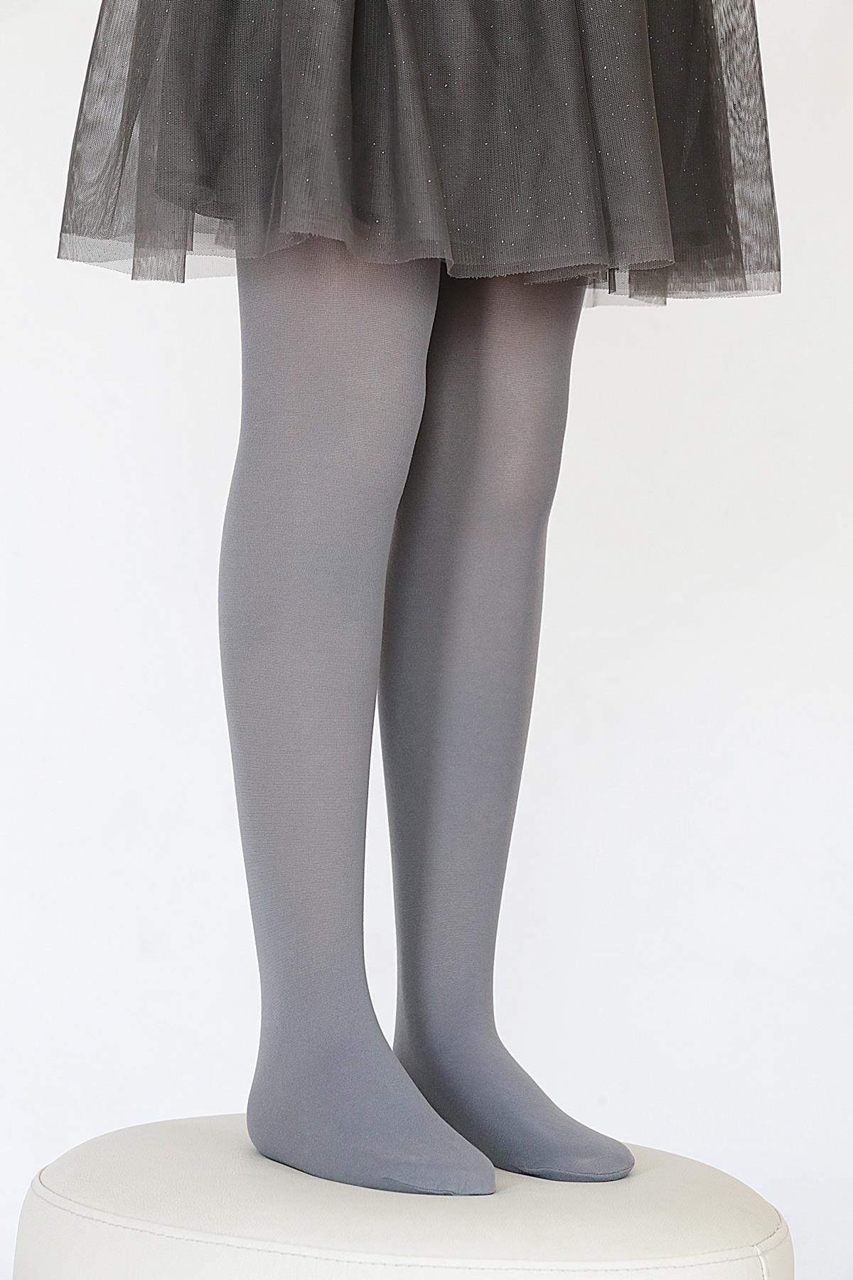 Kaydırmaz Tabanlı Pamuklu Çocuk Külotlu Çorap Daymod 2112001 - Gri