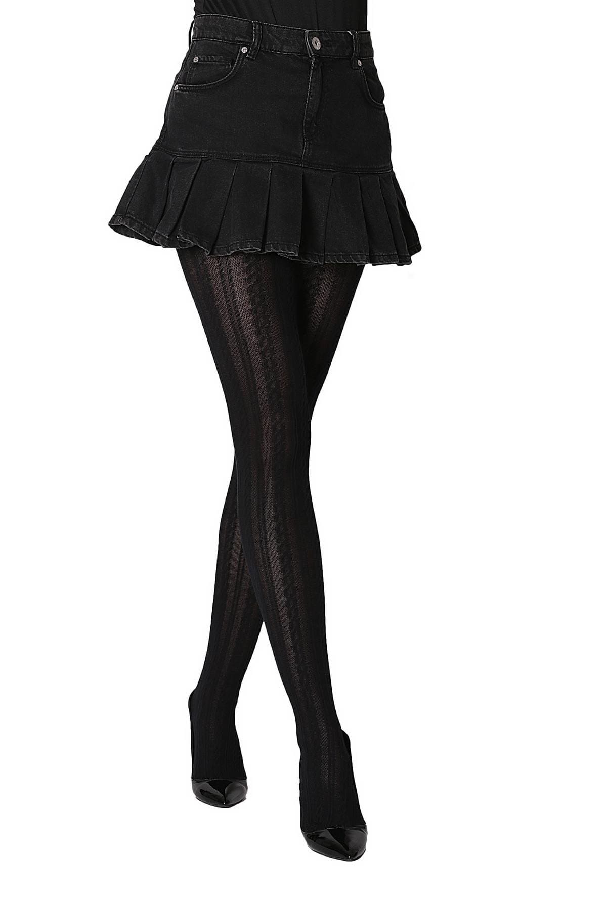 Düşük Denye Desenli Külotlu Çorap Daymod 1126001 - Siyah