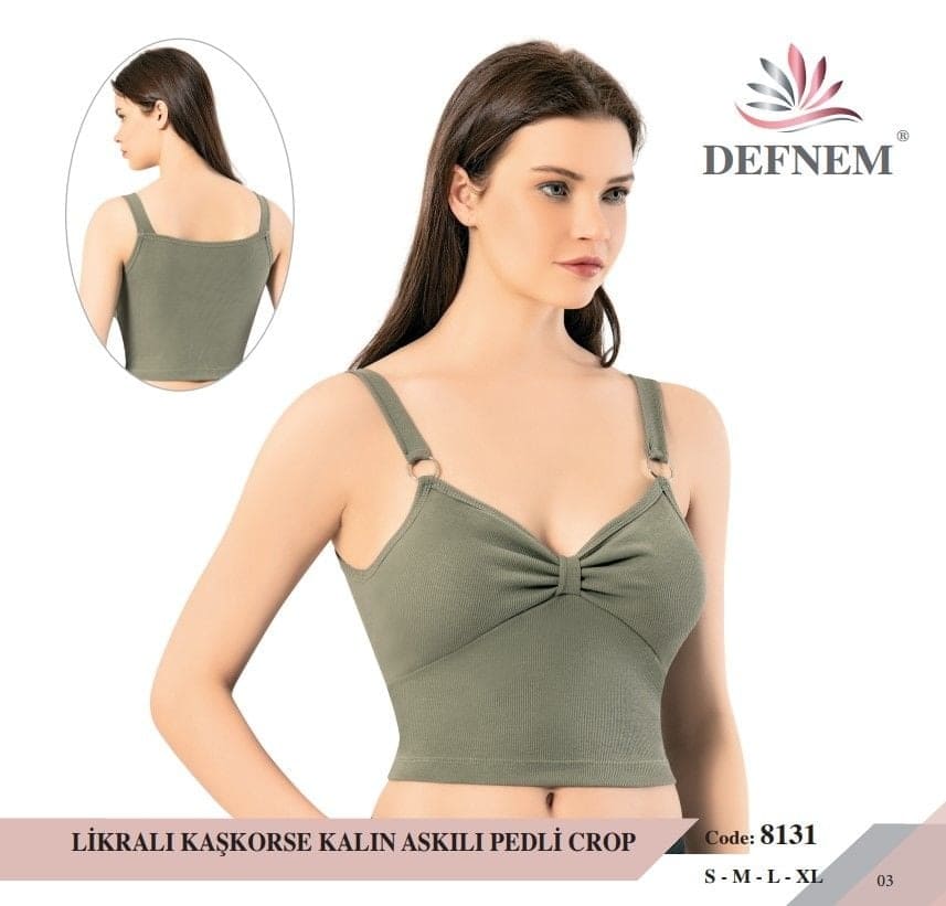 Metal Halkalı Kalın Askılı Kaşkorse Pedli Kadın Crop Defnem 8131 - Çağla Yeşili