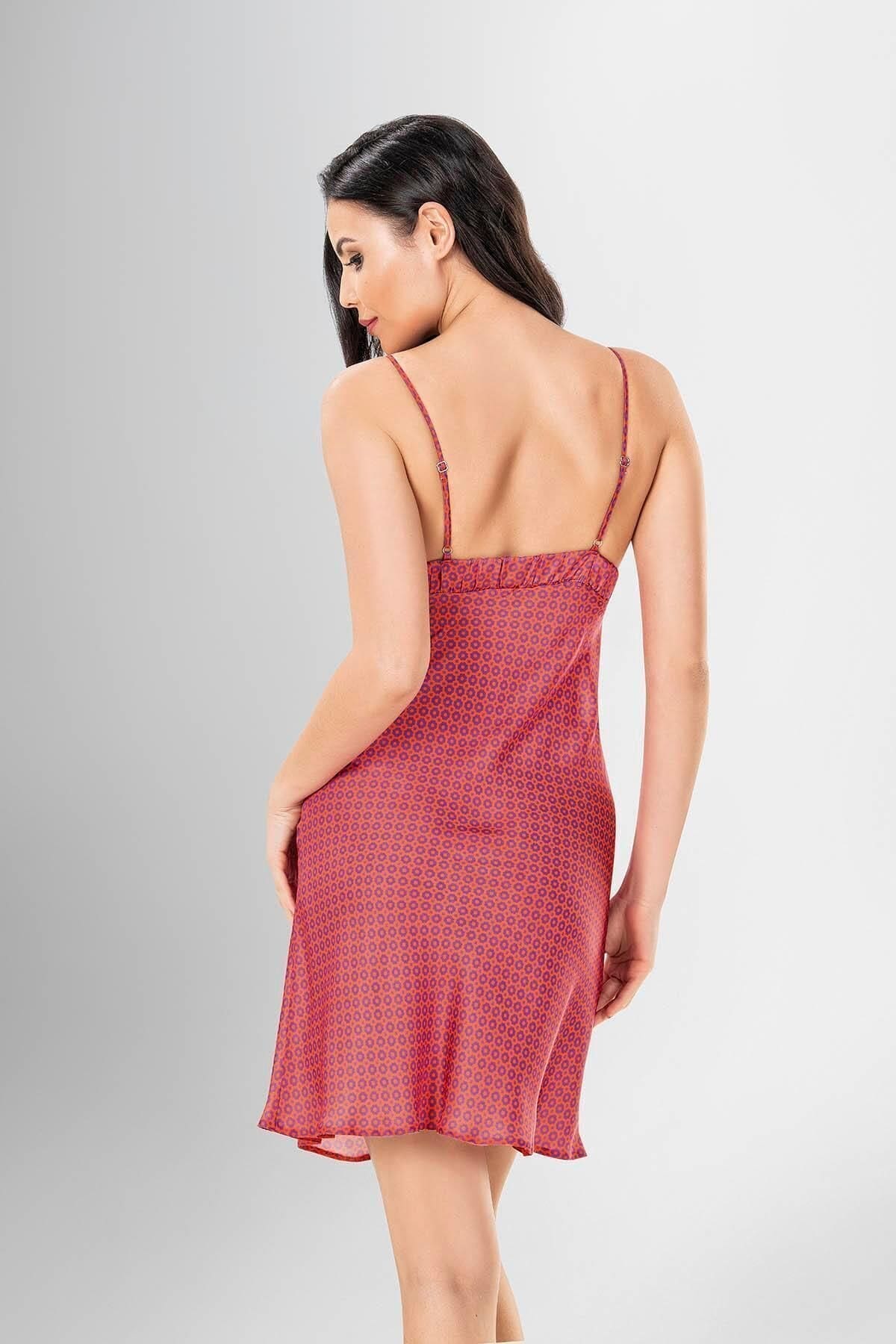 Desenli Şifon Kısa Kollu Gecelik Takımı Ahu 1940 - Kırmızı