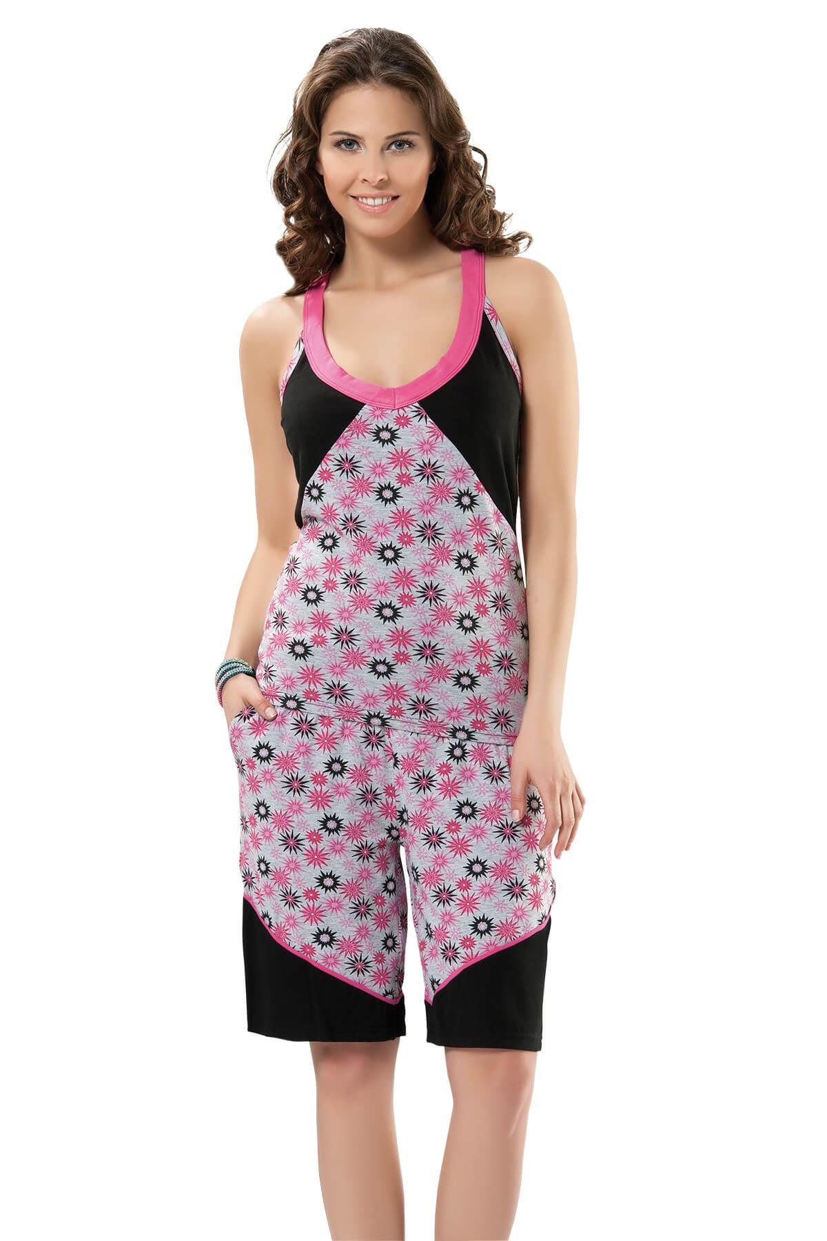 Derya Kurşun Cepli Desenli Kapri Kadın Pijama Takım Derya 752