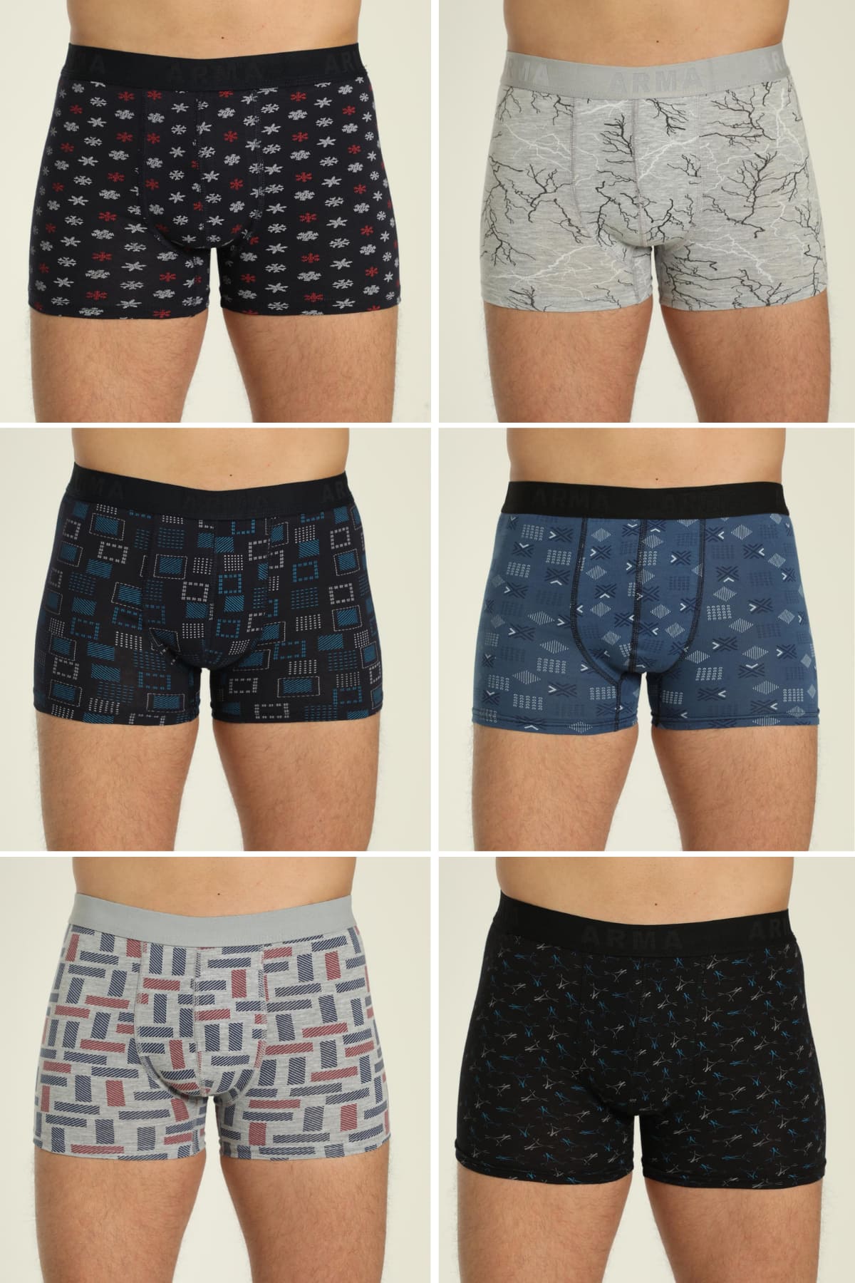 Desenli Likralı Boxer 6'lı Paket Arma Yıldız 1144 - Asorti