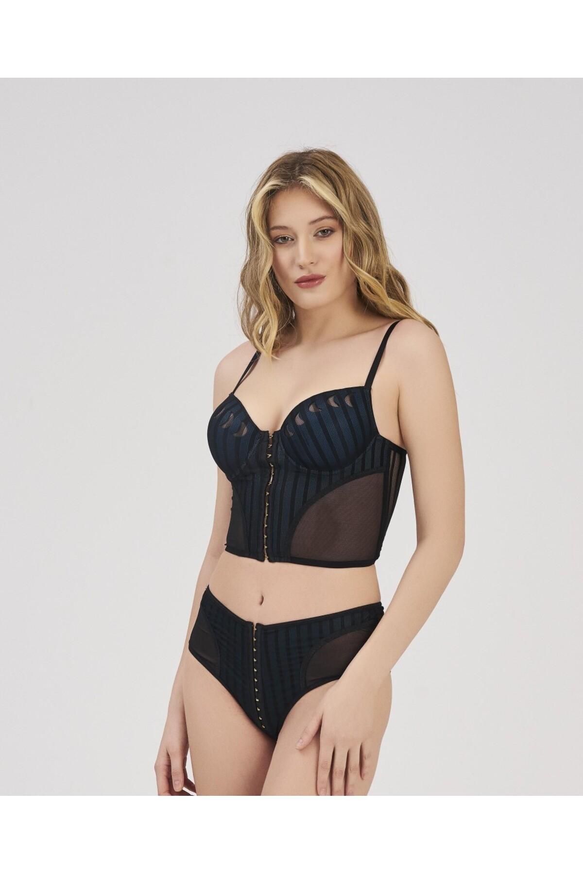 Balensiz Dantel Detaylı Büstiyer Takım Moonlight 325 - Siyah