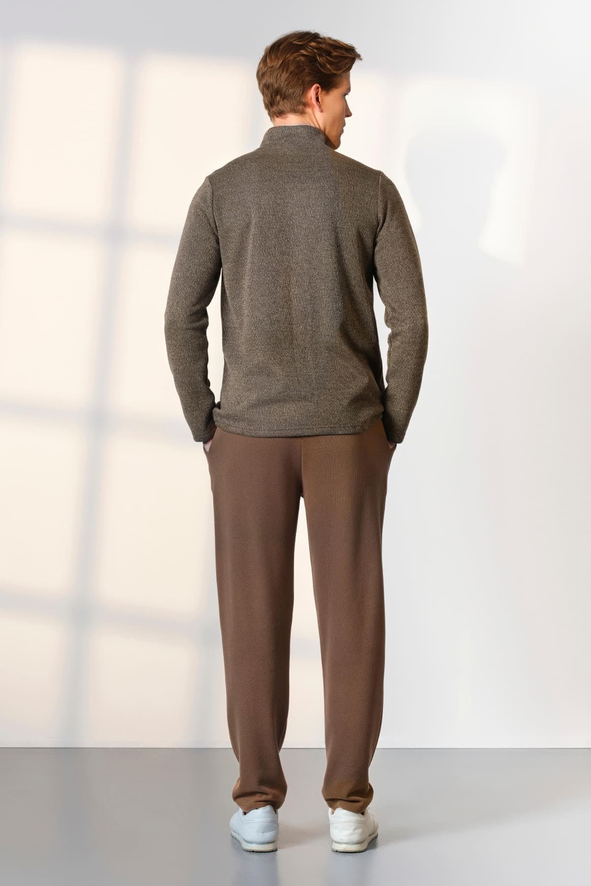 Düğmeli Dik Yaka Kahverengi Erkek T-Shirt Pijama Takımı Doreanse 25K4544 - Kahverengi