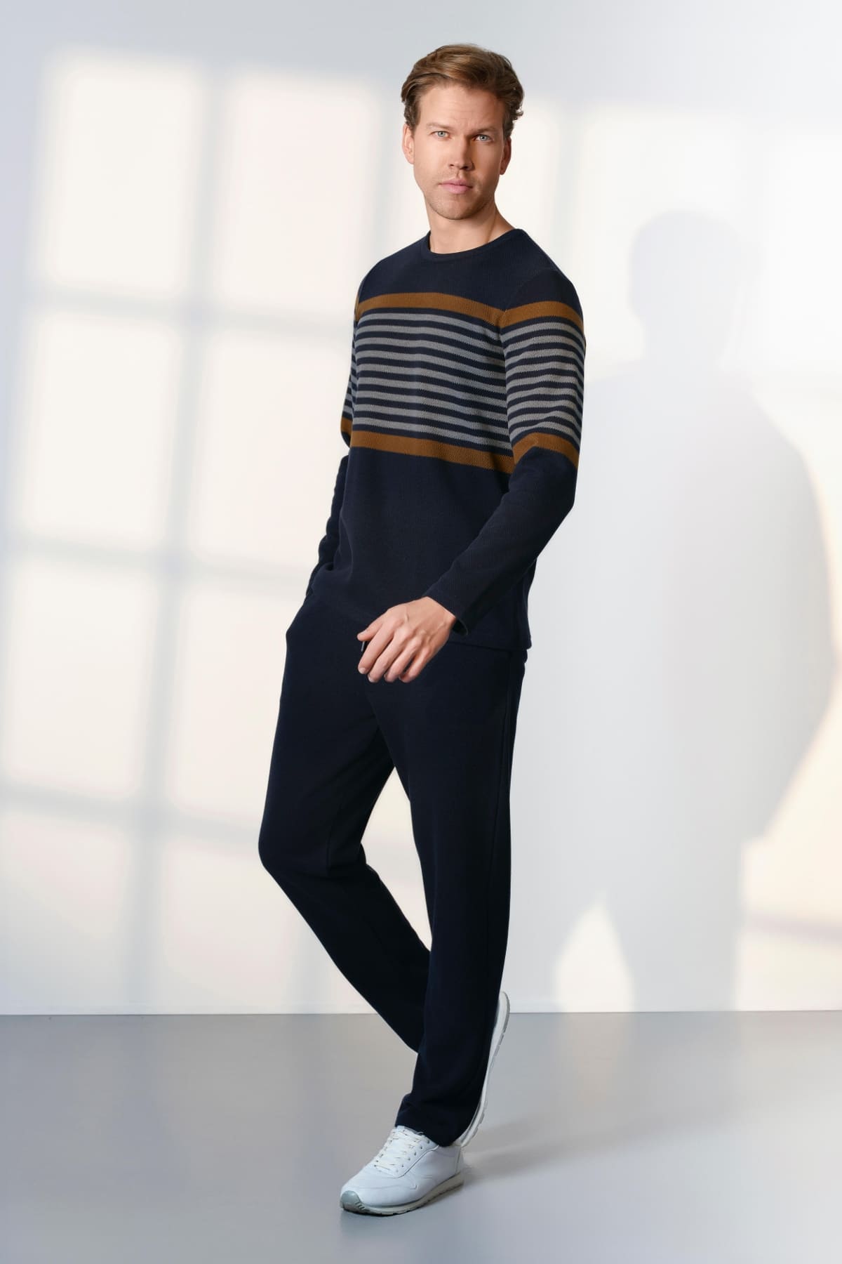 Dik Yaka, Ribana Kesim Erkek Pijama Takımı Doreanse 254546 - Lacivert