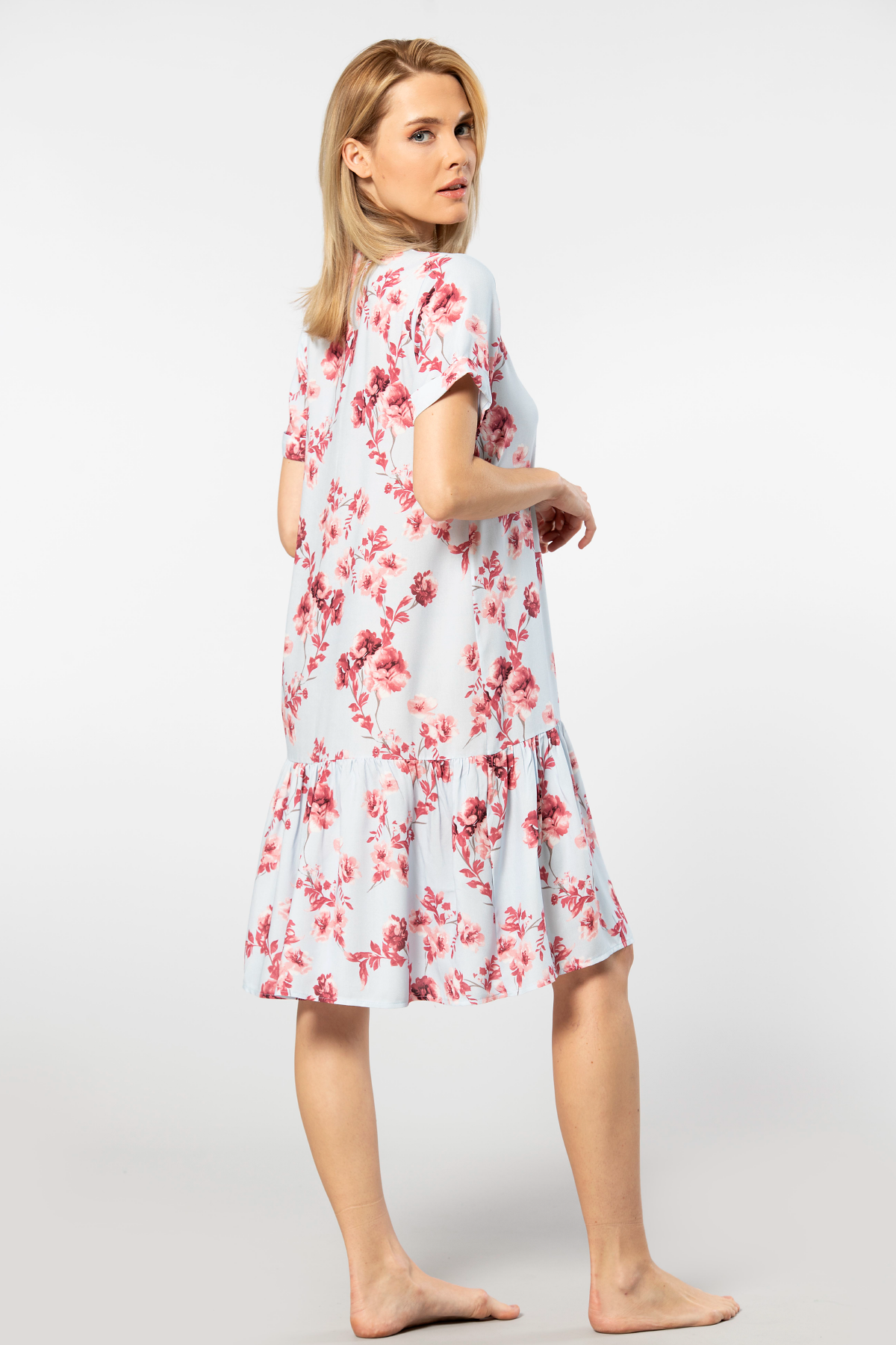 Viskon Kısa Kollu Dokuma Midi Elbise Türen 3603 - Mavi