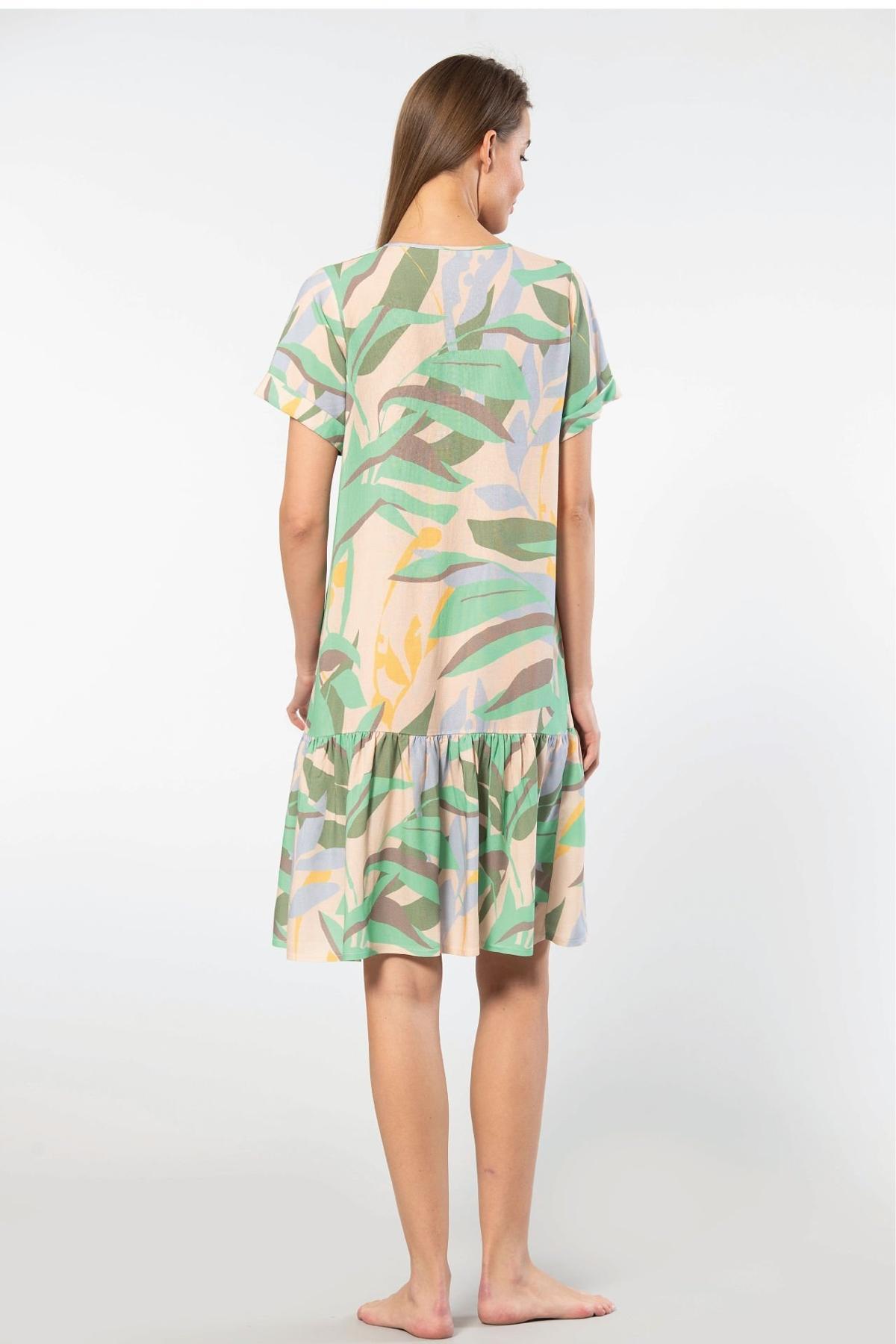 Viskon Dokuma Düğmeli Elbise Türen 3603 - Yeşil