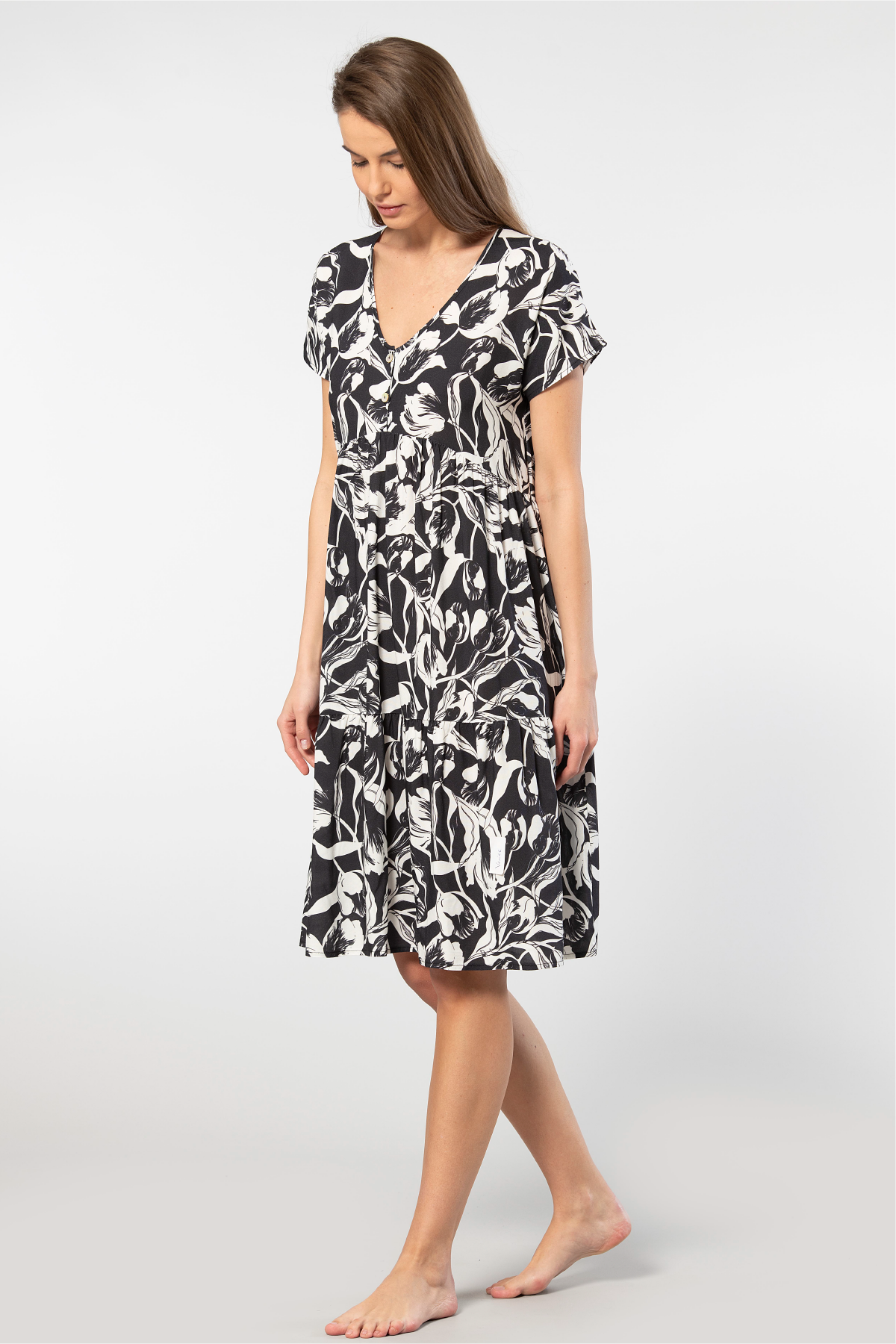 Viskon Dokuma Kloş Elbise Somon Türen 3602 - Siyah