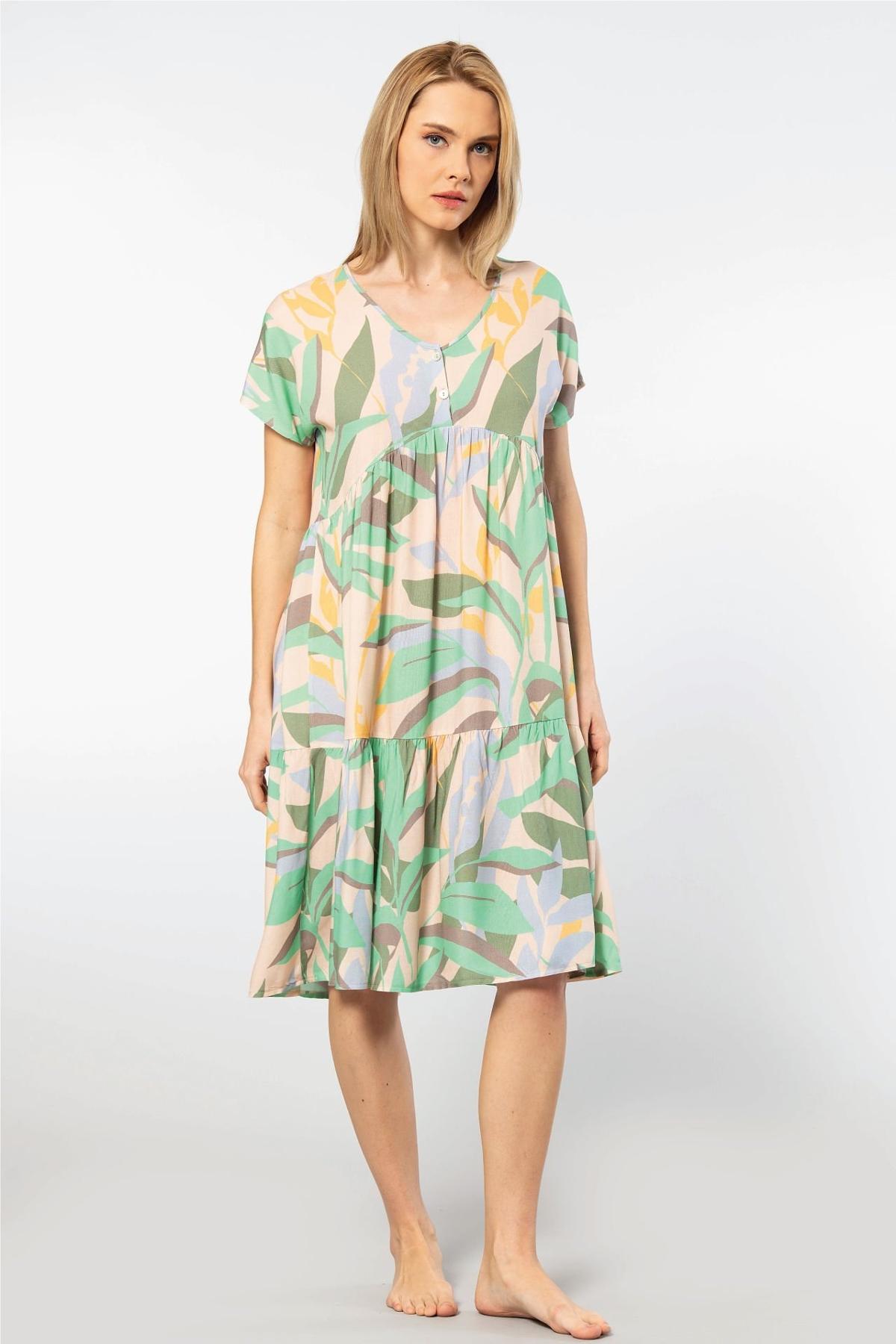 Viskon Dokuma Kloş Elbise Türen 3602 - Yeşil