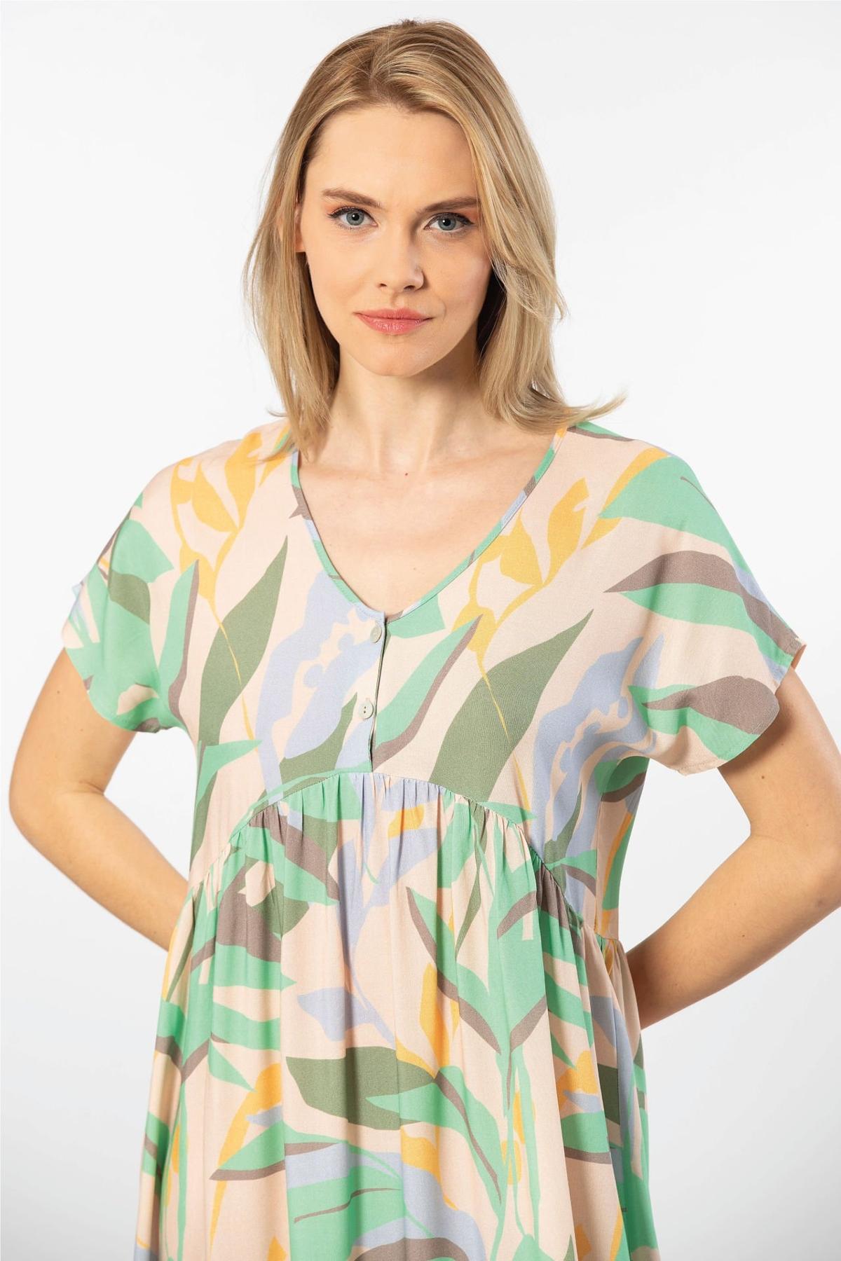 Viskon Dokuma Kloş Elbise Türen 3602 - Yeşil