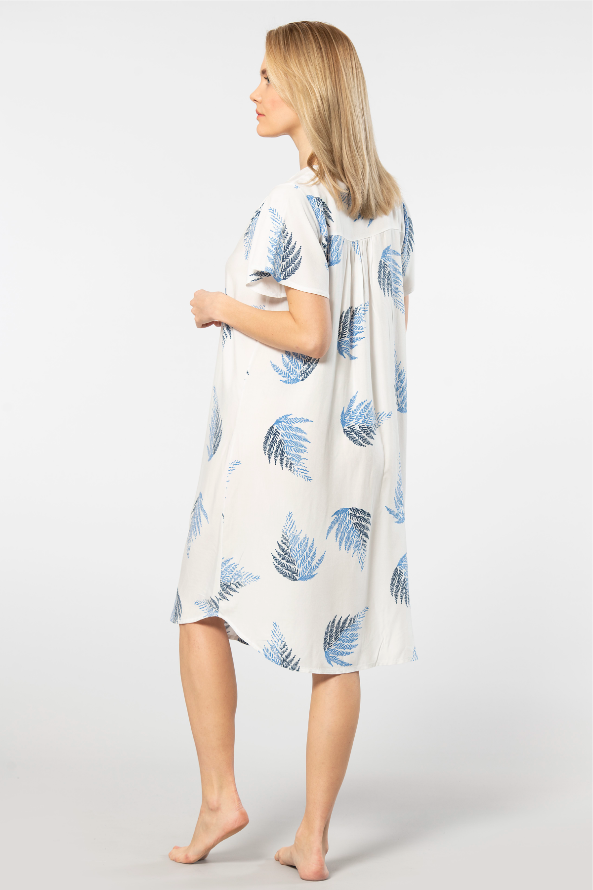 Nefes Alabilen Viskon Önden Düğmeli Kadın Elbise Türen 3399 - Ekru