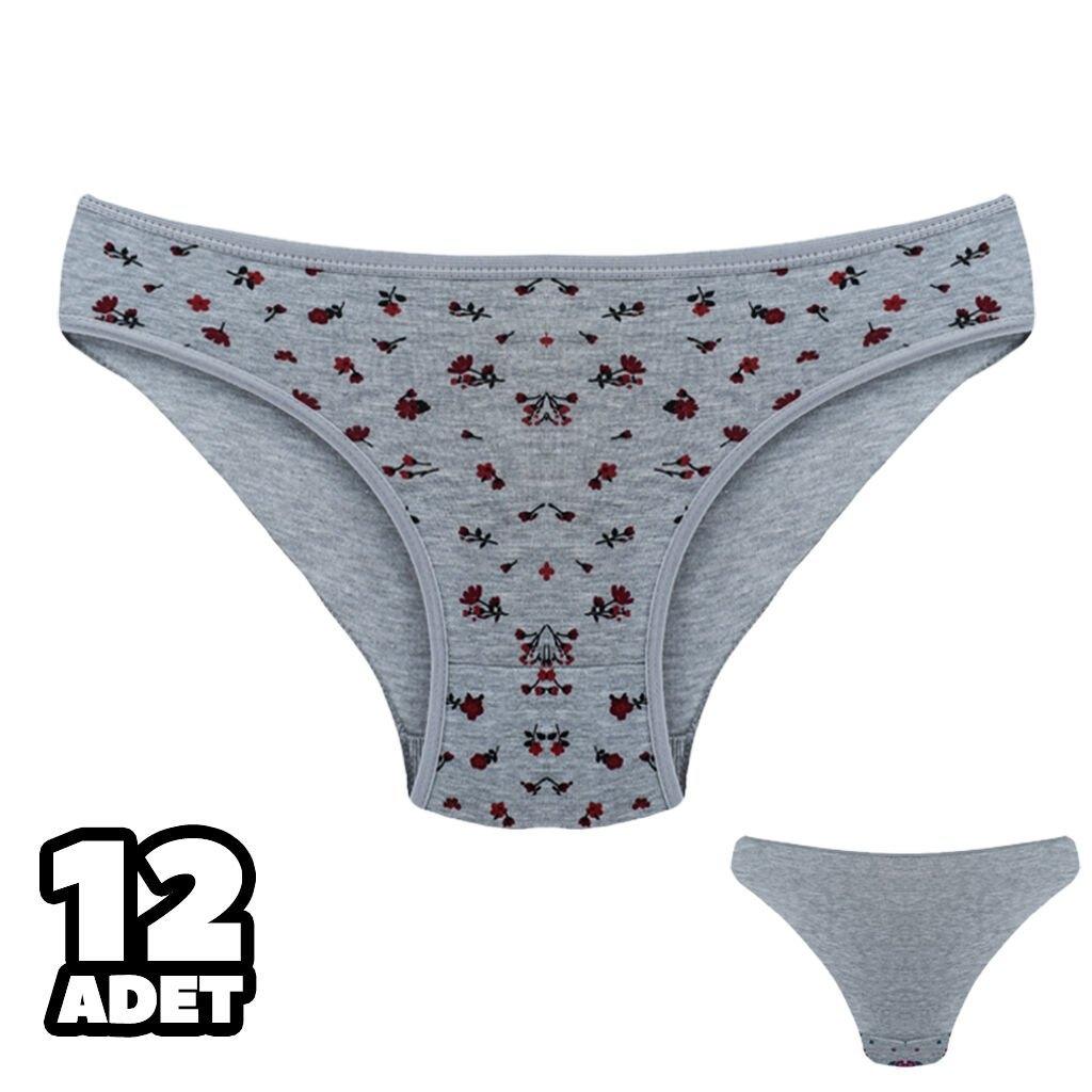 Yüksek Pamuk Oranlı Desenli Bikini Slip Külot Dondeza 101-137 - Gri