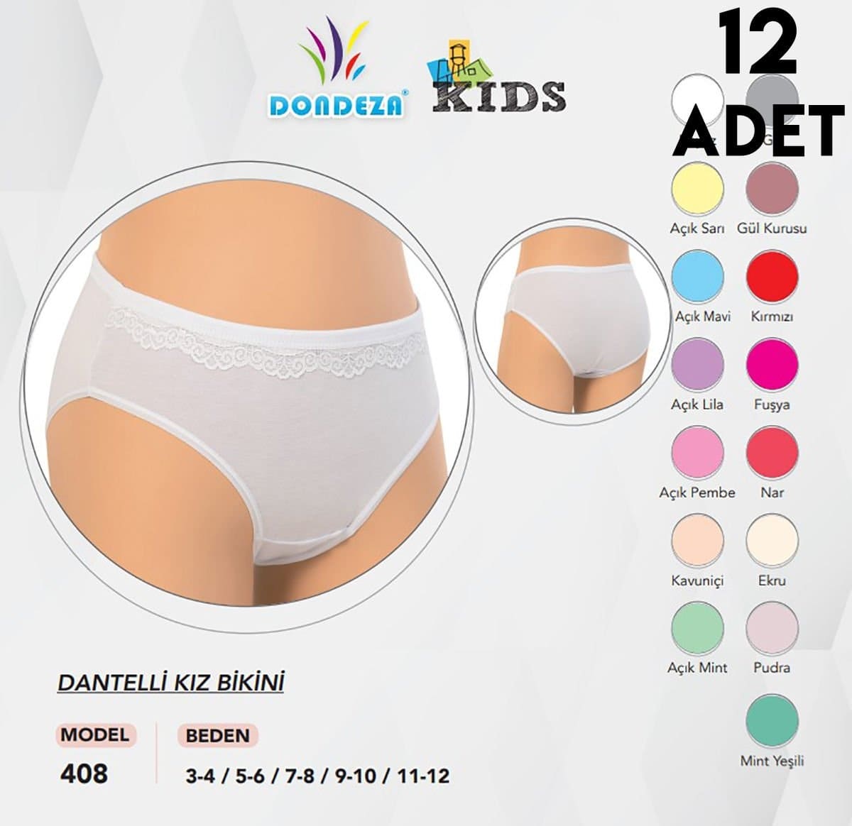 Pamuklu Dantelli Kız Çocuk Külot Dondeza 408 - Asorti