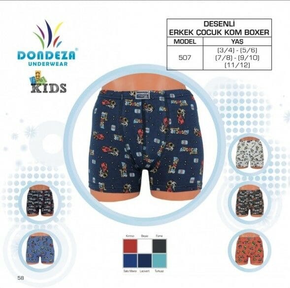 Pamuklu Rahat Kesim Erkek Çocuk Boxer Dondeza 507 - Asorti