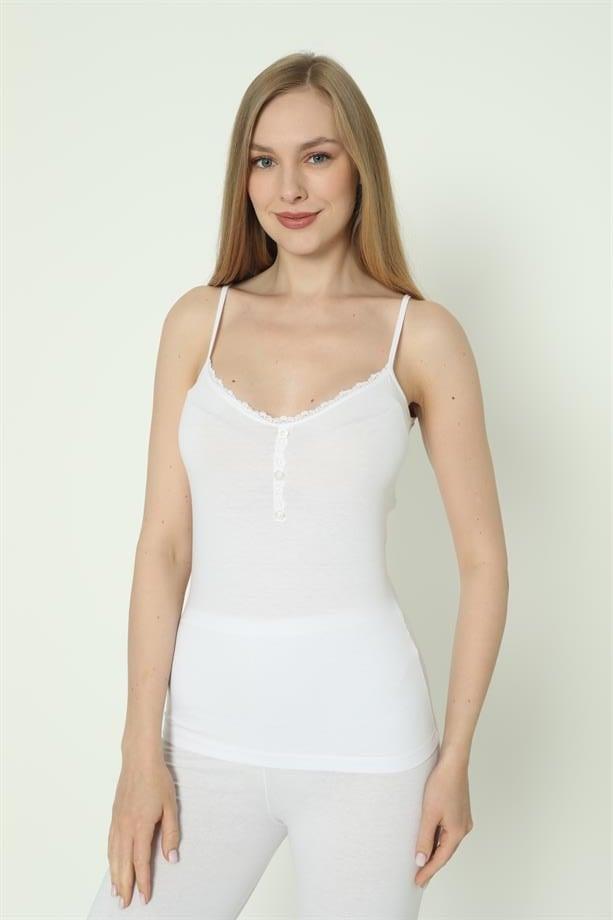 Likralı Düğmeli Atlet Beyaz Arma Yıldız 3365 - Beyaz