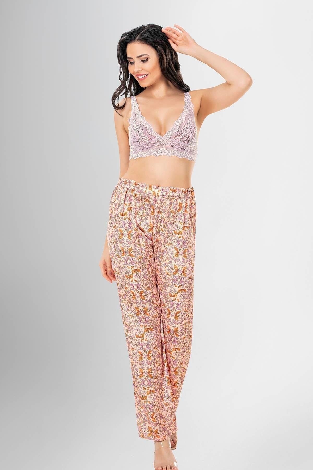 Desenli Düğmeli Kadın Pijama Takımı Ahu 1950 - Turuncu