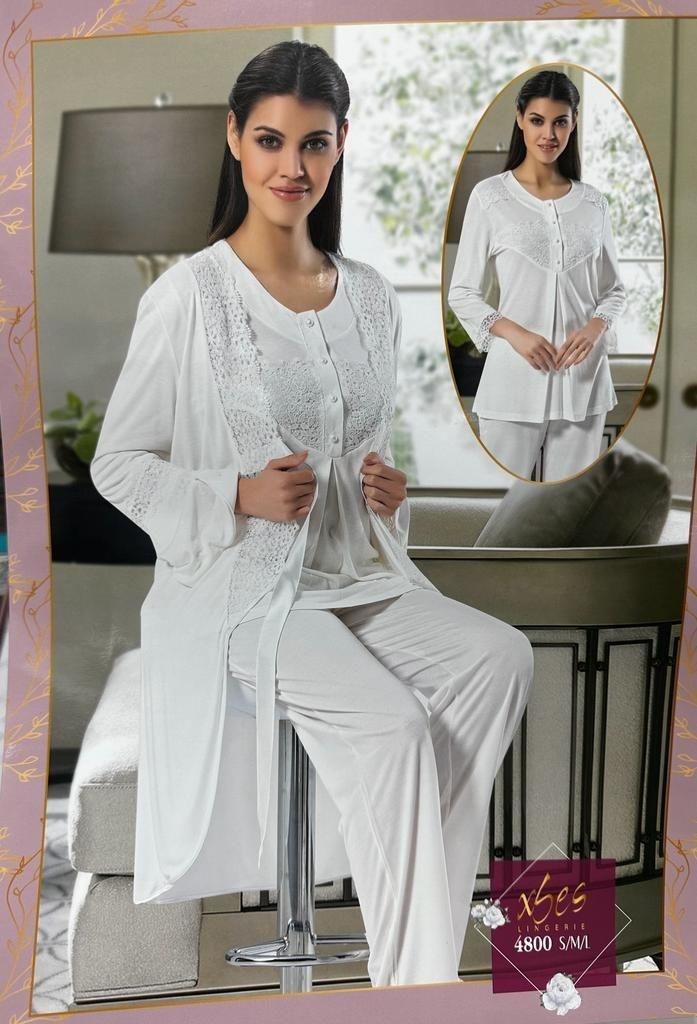 Düğmeli Emzirme Açıklığı ve Esnek Bel Hamile Pijama Takımı XSES 4800 - Pudra