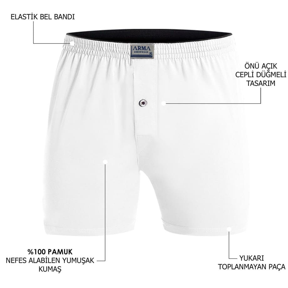 Pamuklu Düğmeli Havlu Bel Boxer Arma Yıldız 1140 - Beyaz
