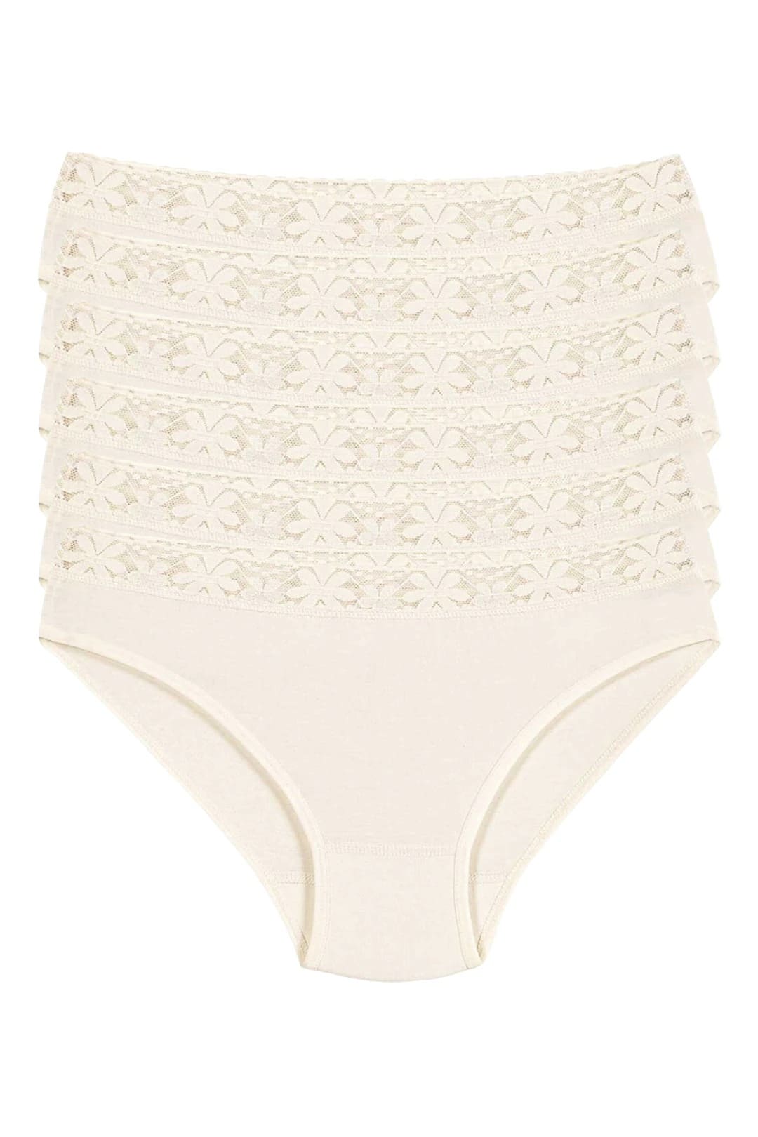 Yüksek Bel Dantelli Bikini Külot Pamuklu Kadın Yıldız 3523 - Ekru