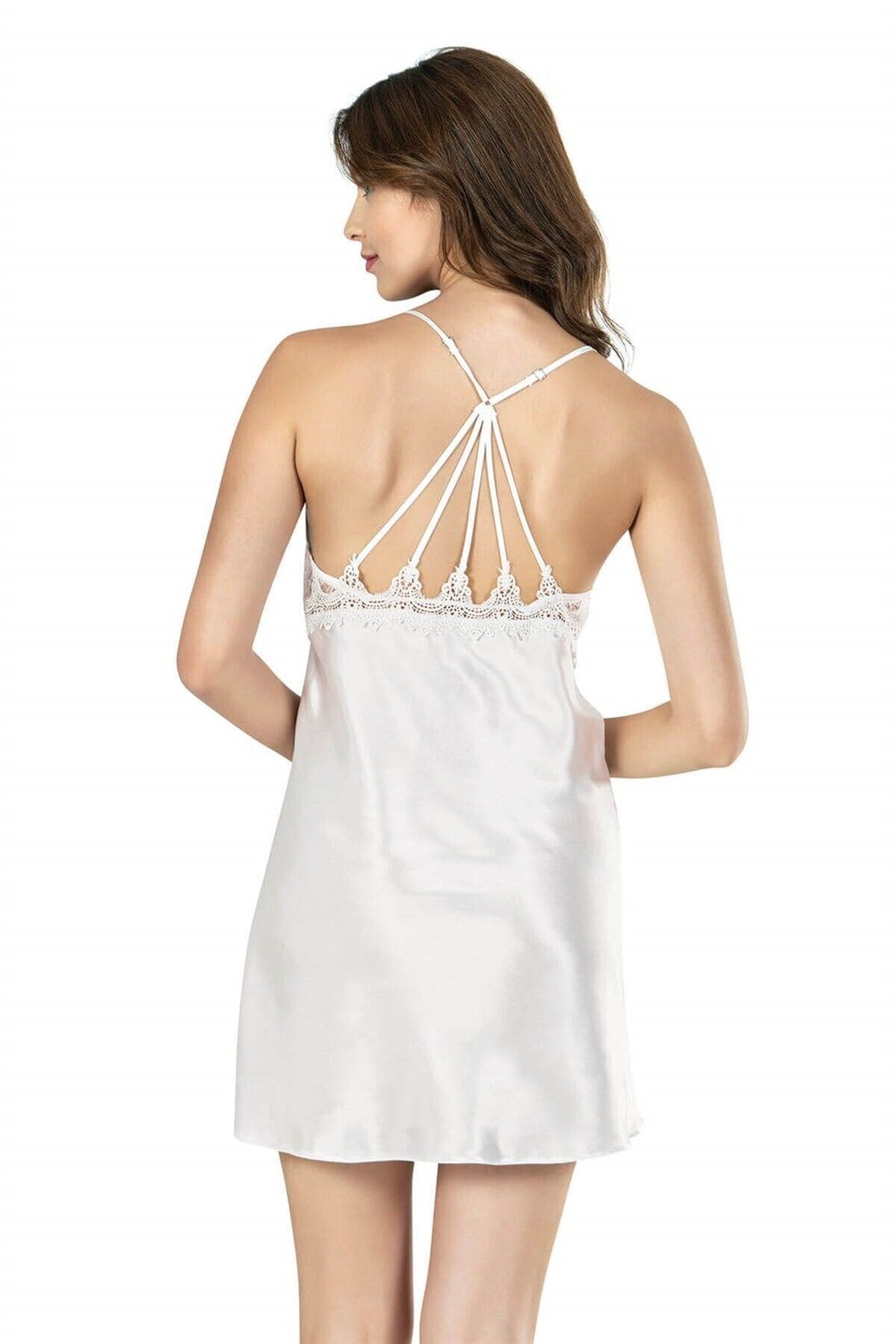 Saten Kısa Sabahlıklı Gecelik Takımı Ahu 7625 - Ekru