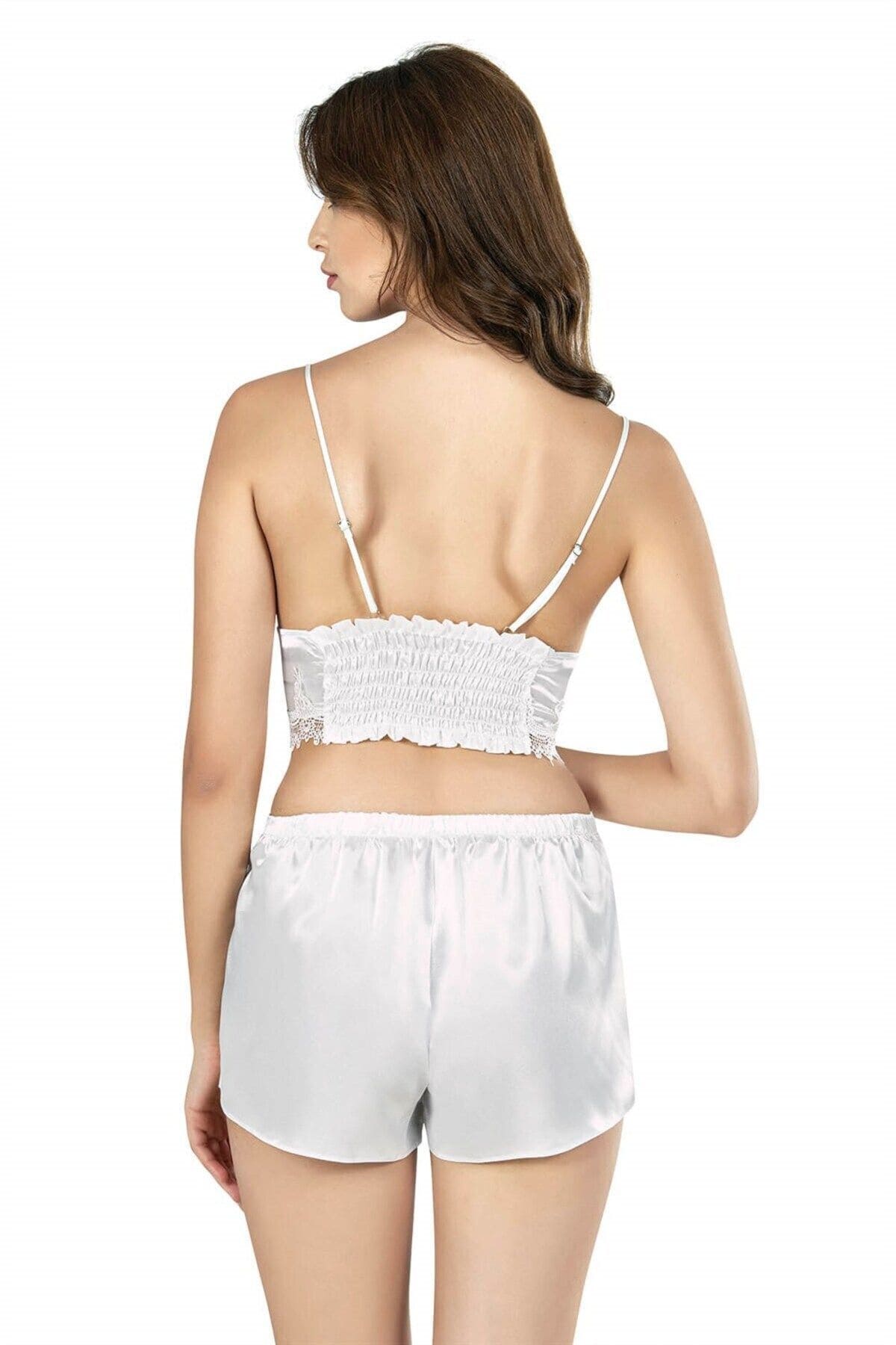 Ekru Saten Jartiyer Kemeri Seti Ahu 7662 - Ekru