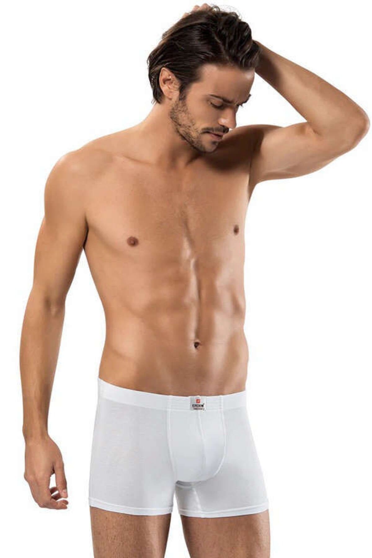 Pamuklu Elastan Kısa Slim Fit Boxer Erdem 1420 - Beyaz