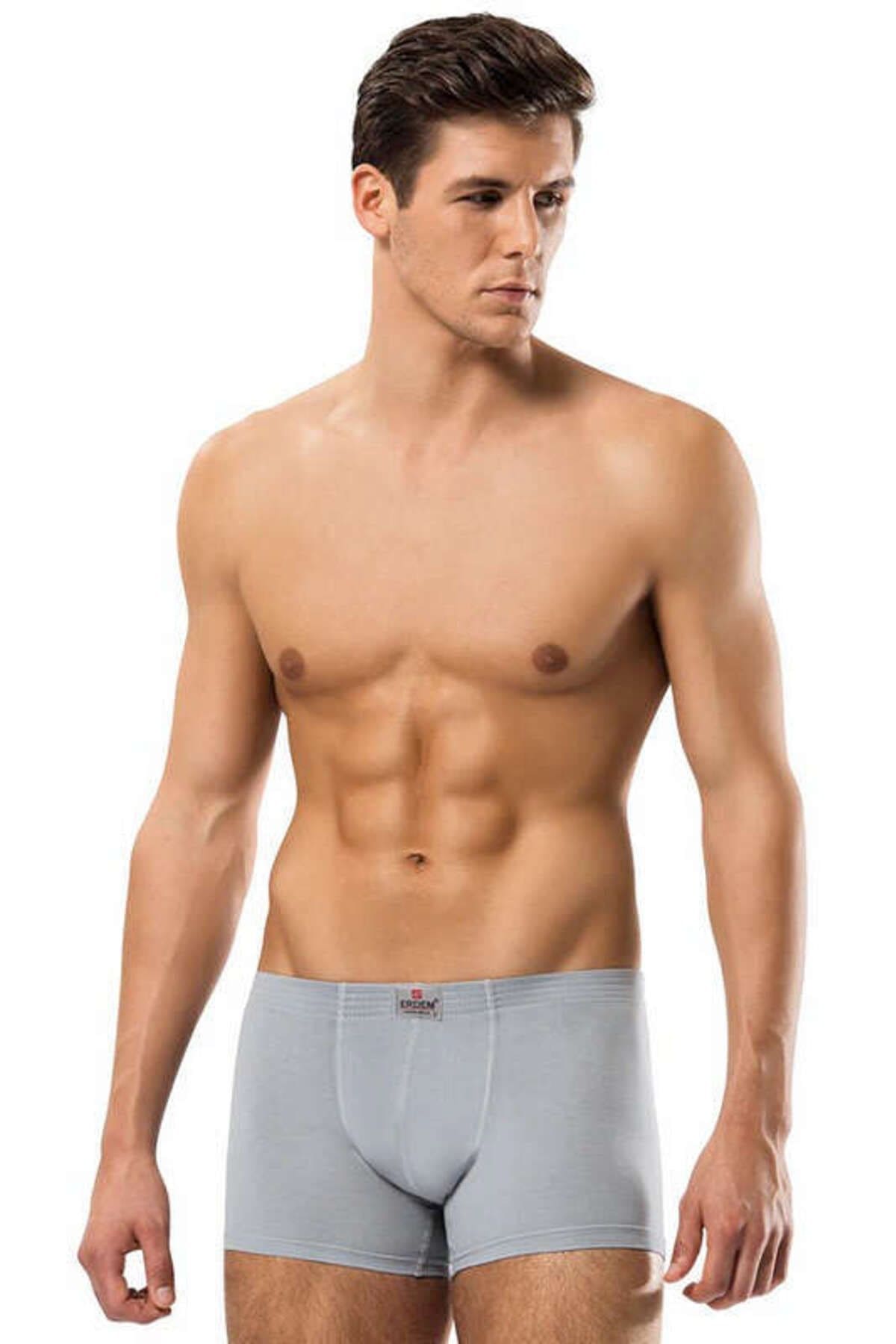 Pamuklu Elastan Kısa Slim Fit Boxer Erdem 1420 - Gri