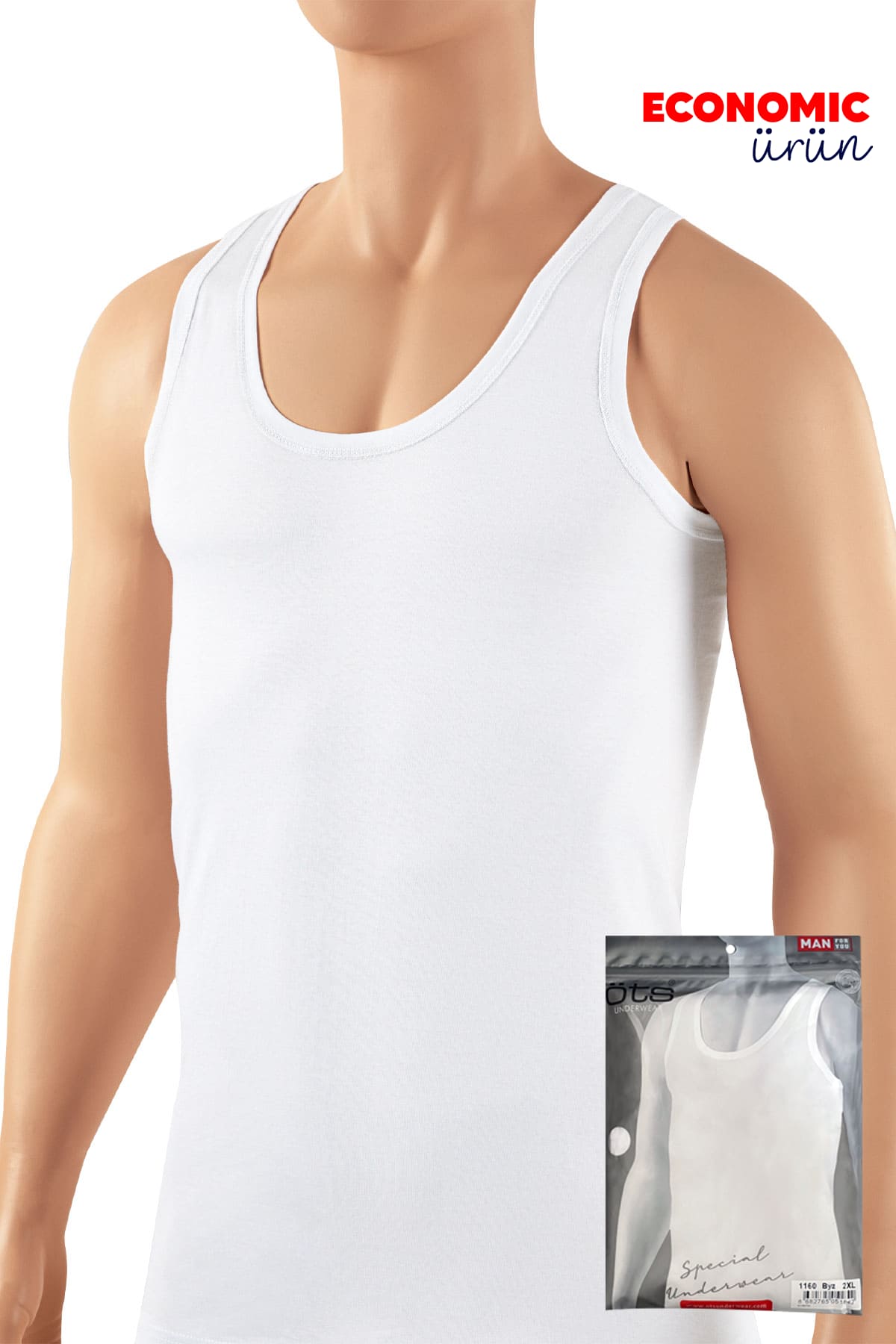 Pamuklu Ribana Kesim Erkek Atlet Öts 1160 - Beyaz