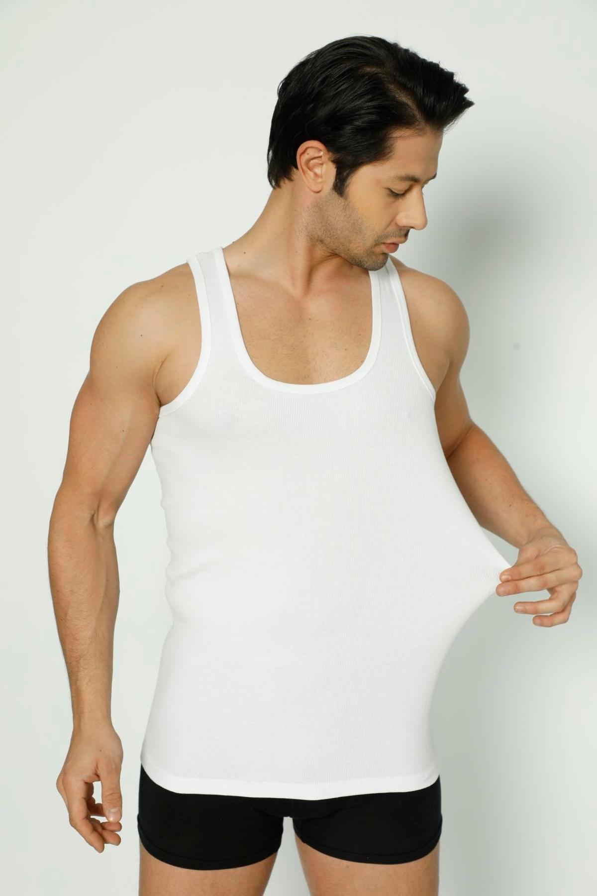 Pamuklu Elastan Beyaz Fitilli Atlet Arma Yıldız 1187 - Beyaz