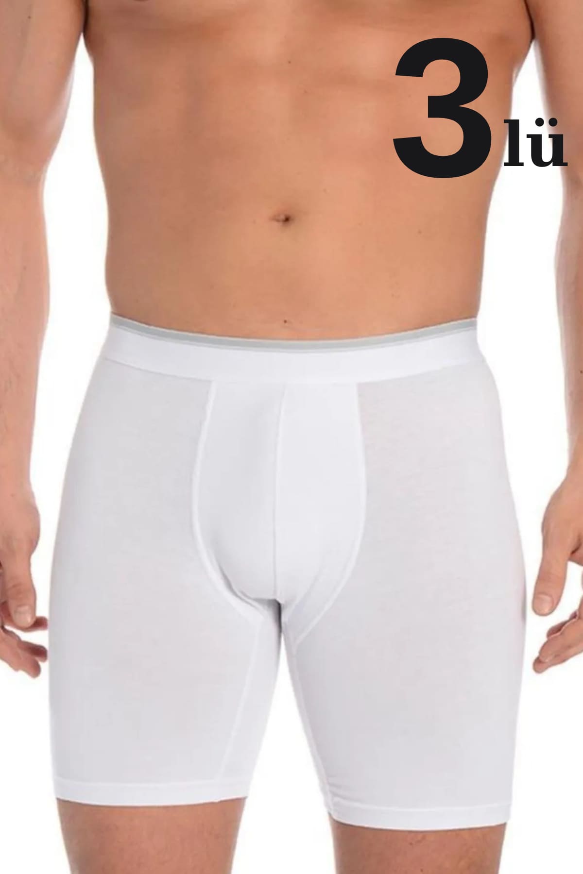 Uzun Paçalı Pamuklu Likralı Boxer 3'lü Paket Arma Yıldız 1173 - Beyaz